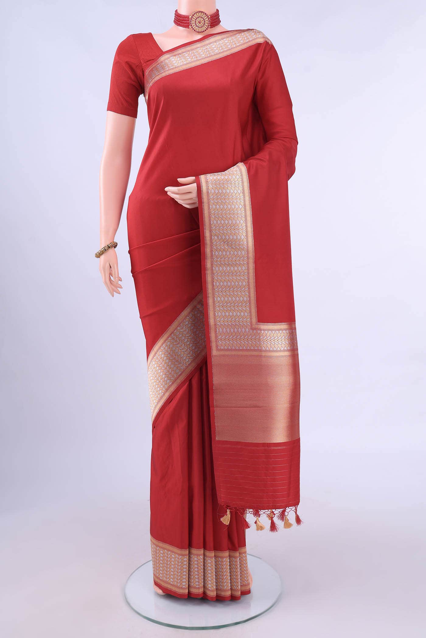 Deep Red Banarasi Silk Saree
