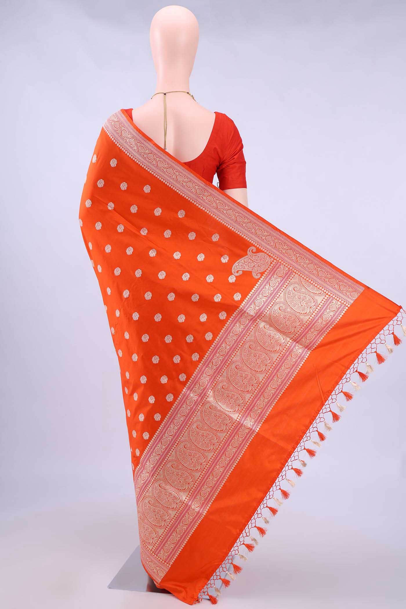 Orange Banarasi Silk Saree
