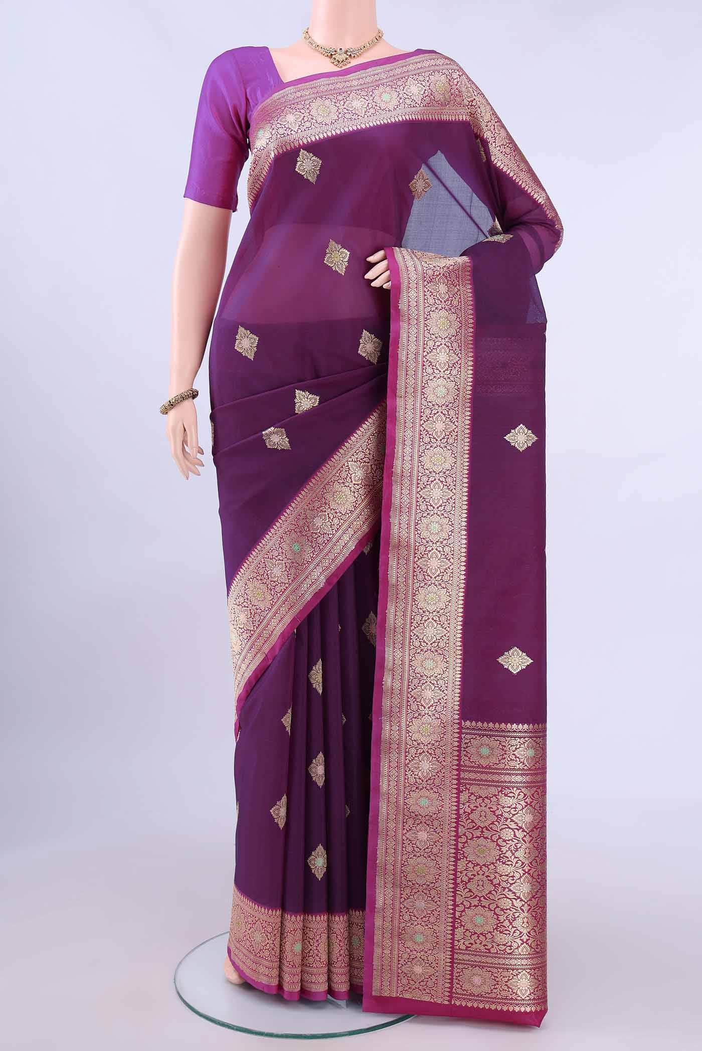 Burgundy Kora Silk Saree