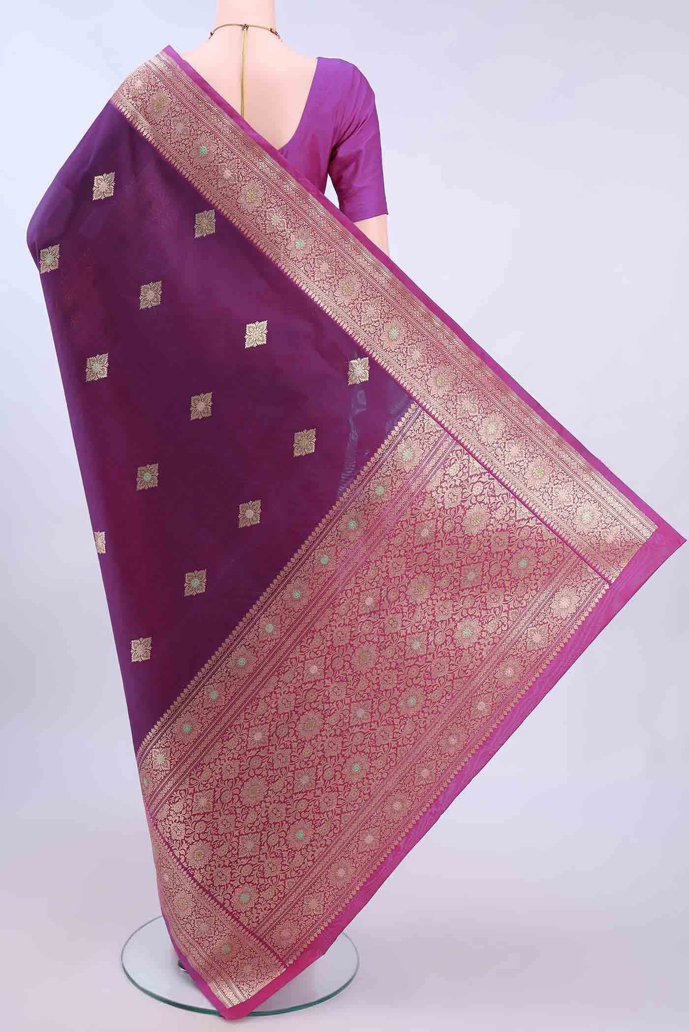 Burgundy Kora Silk Saree