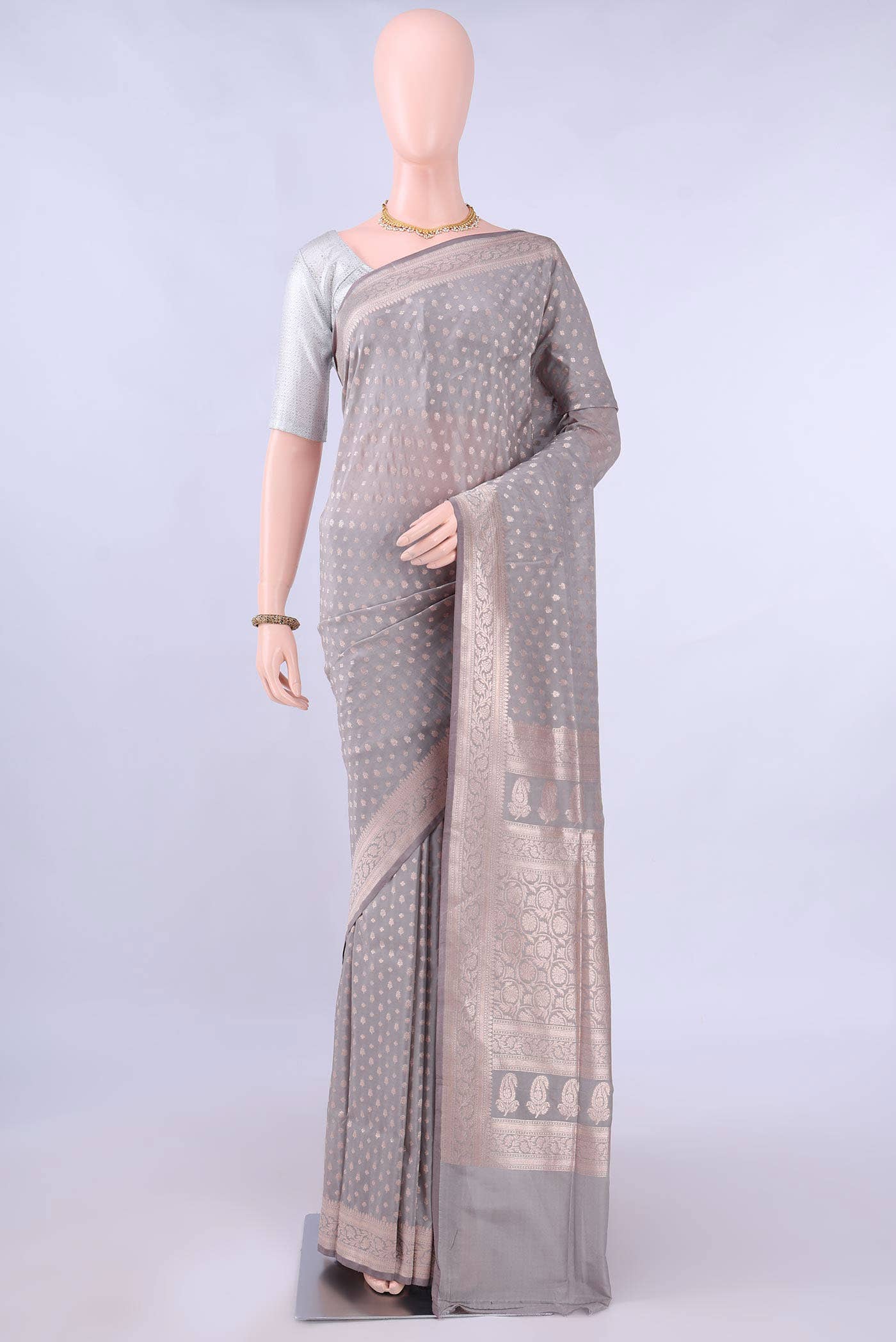 Davys Grey Banarasi Silk Saree