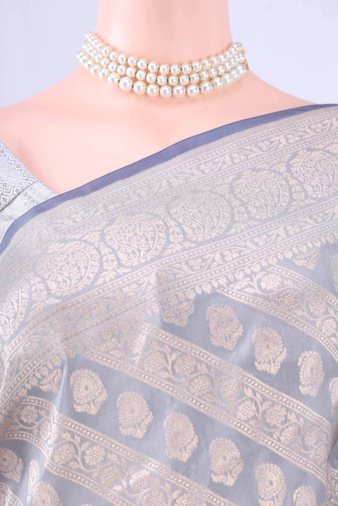 Blue Grey Banarasi Saree
