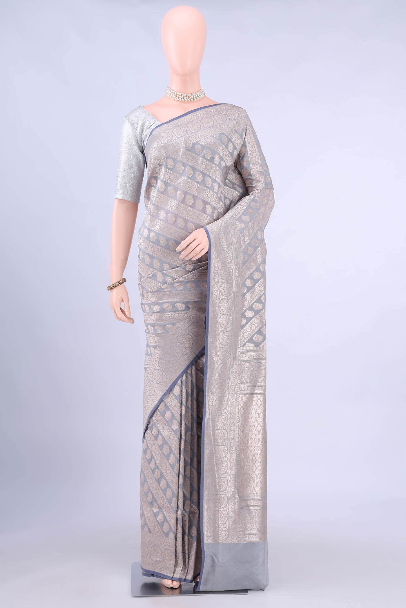 Blue Grey Banarasi Saree