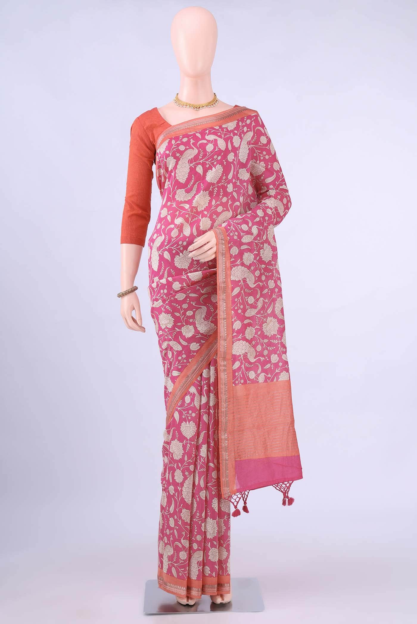Pink Chanderi Silk Cotton Saree