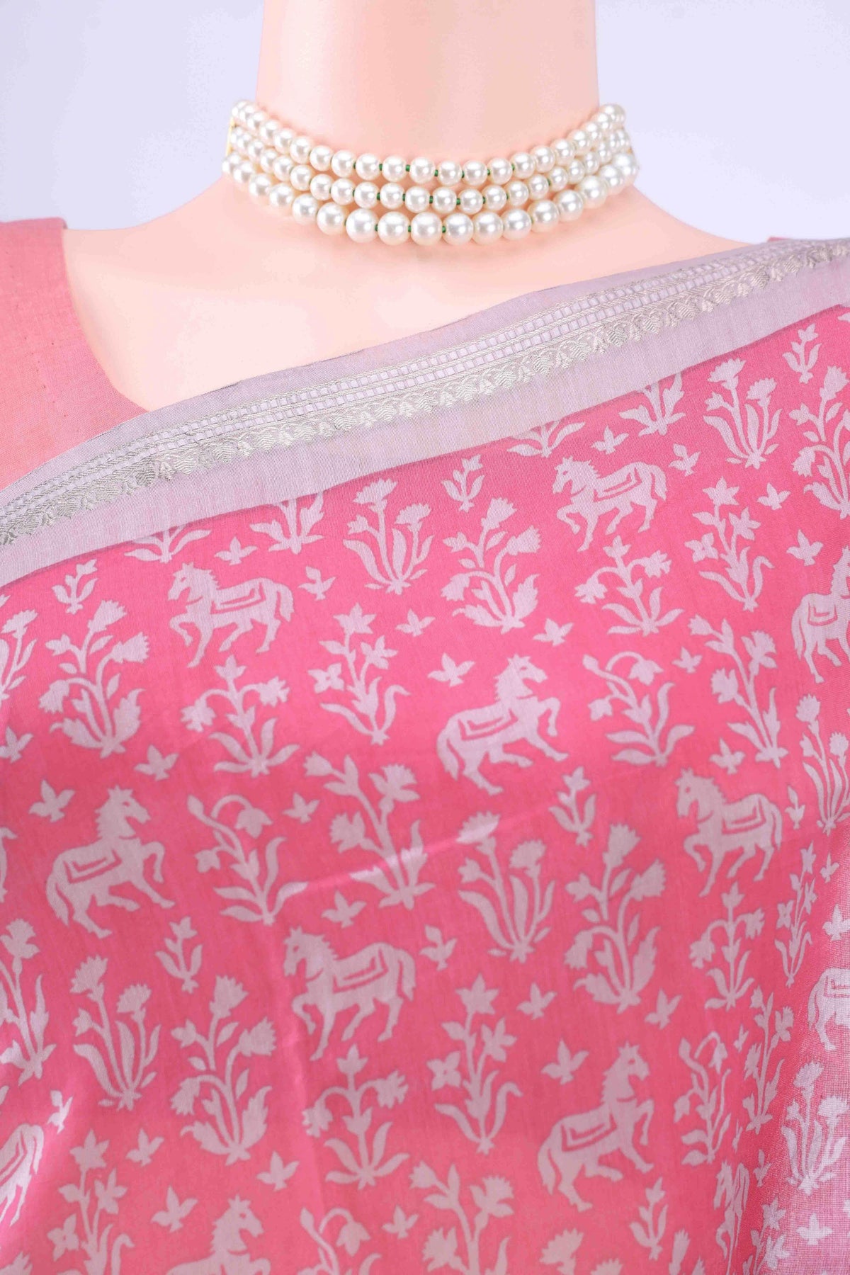 Pink Bengal Cotton - Tangail Saree