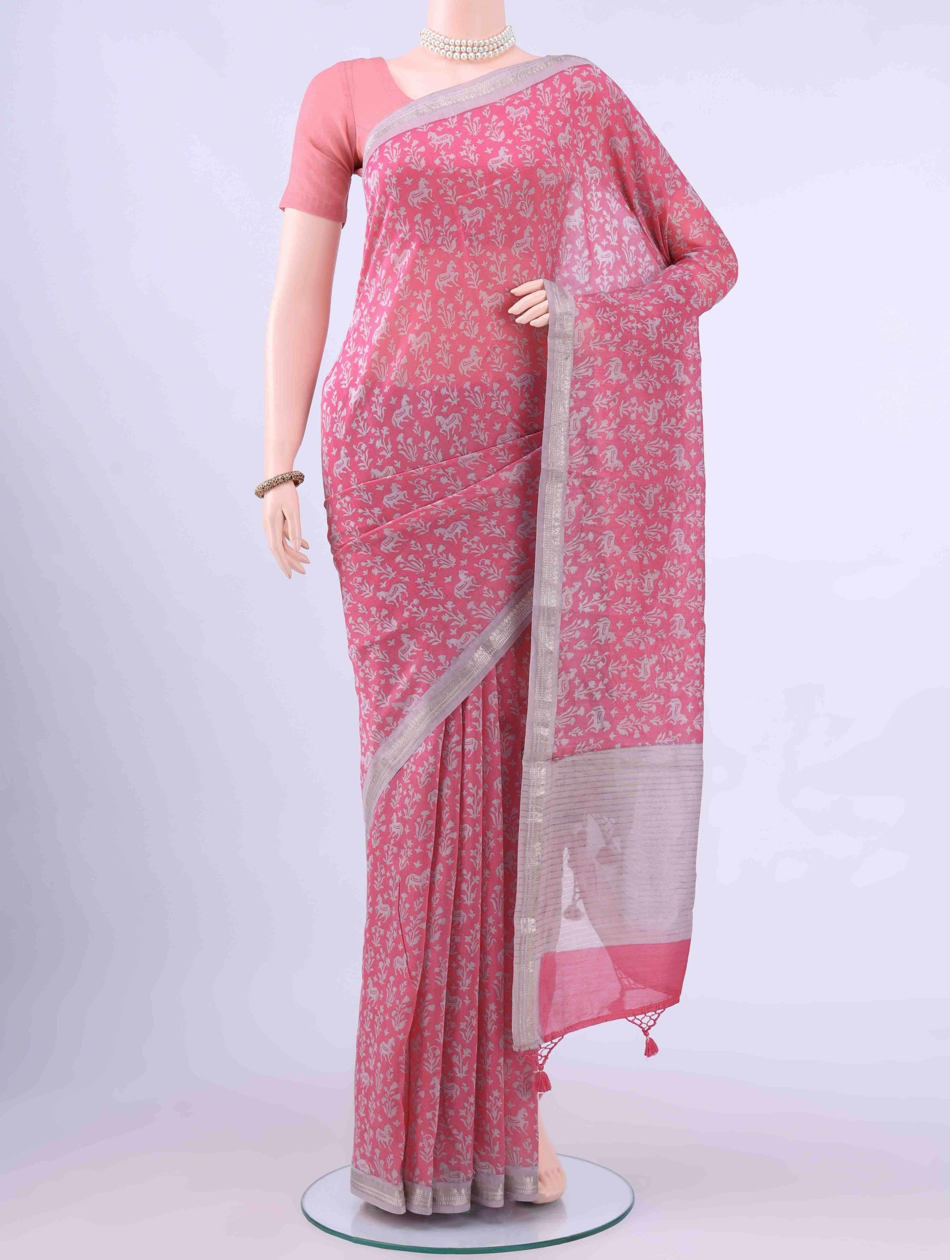 Pink Bengal Cotton - Tangail Saree