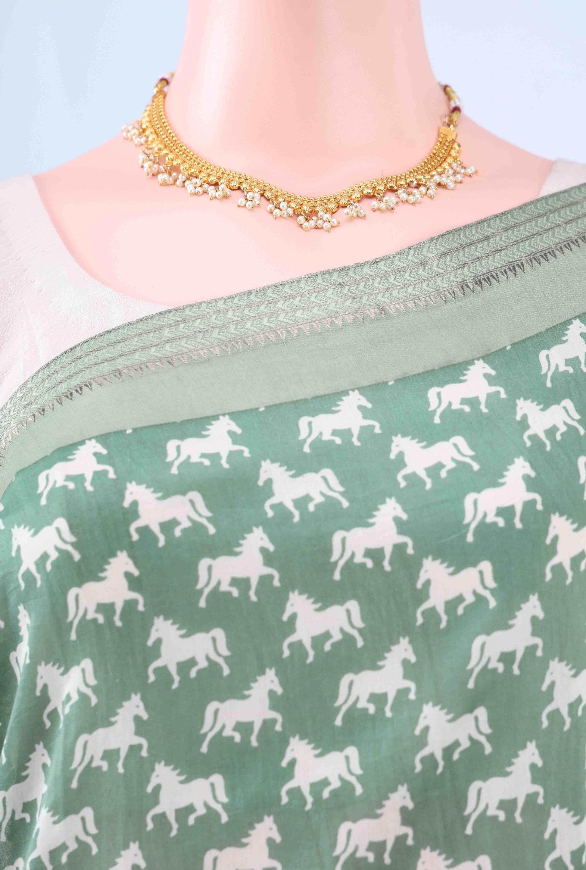 Olive Green Bengal Cotton - Tangail Saree