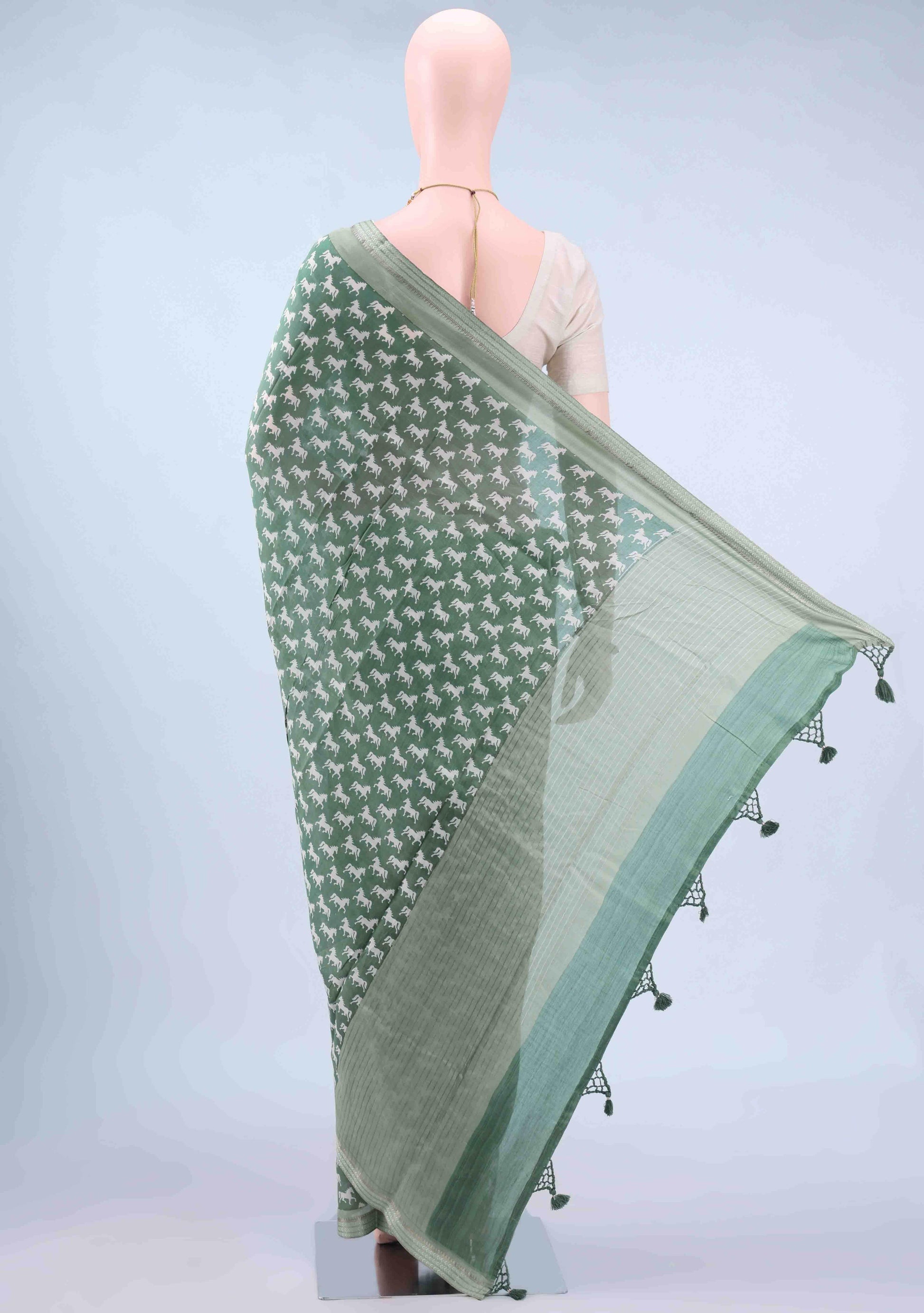 Olive Green Bengal Cotton - Tangail Saree