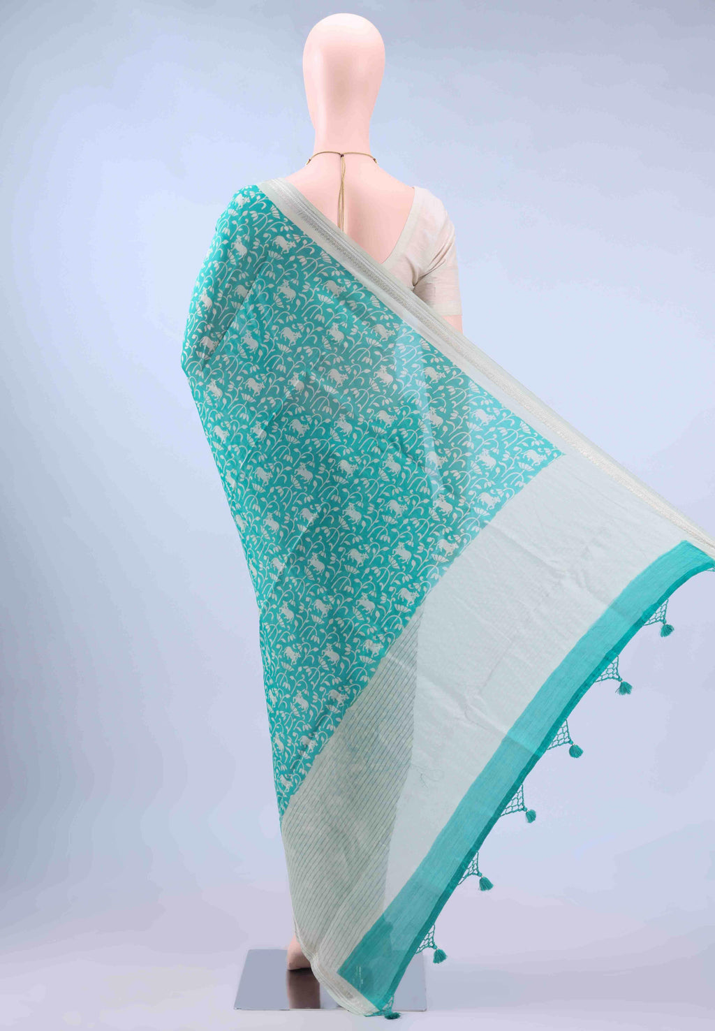 Sky Blue Bengal Cotton - Tangail Saree