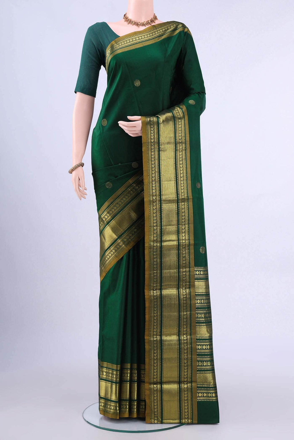Bottle Green Kanchipuram Silk Saree