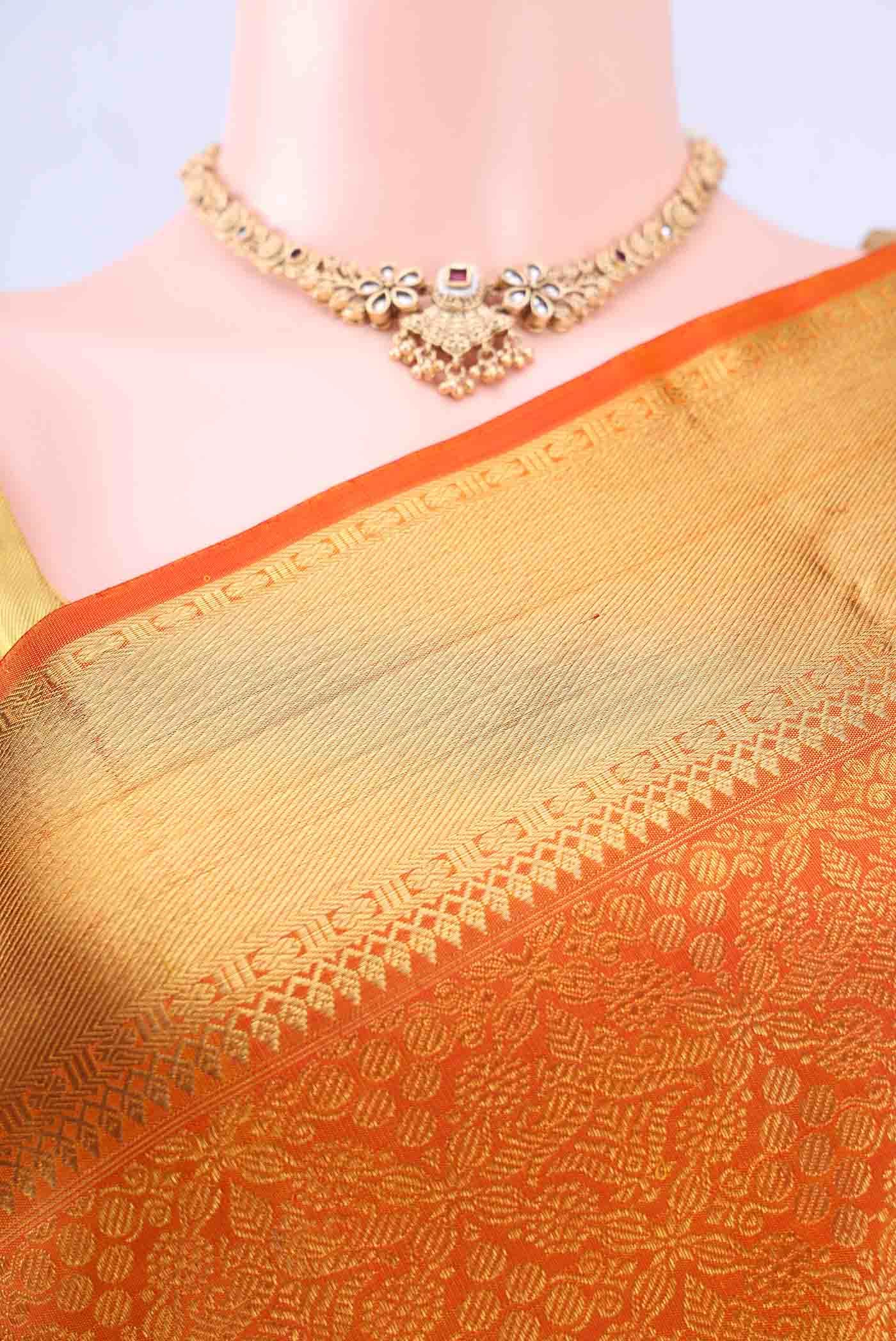 Pure Silk Pure Zari Orange Kanchipuram Saree