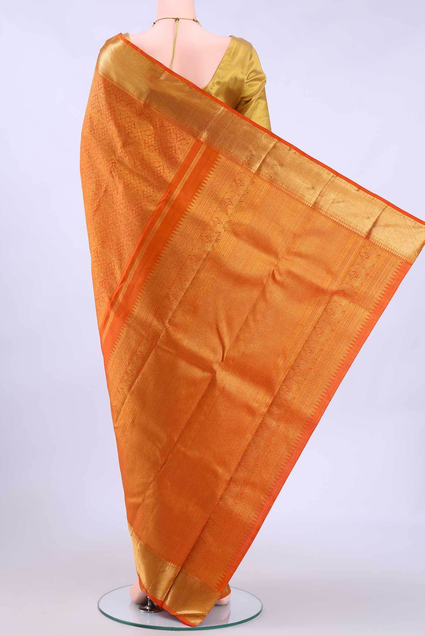 Pure Silk Pure Zari Orange Kanchipuram Saree
