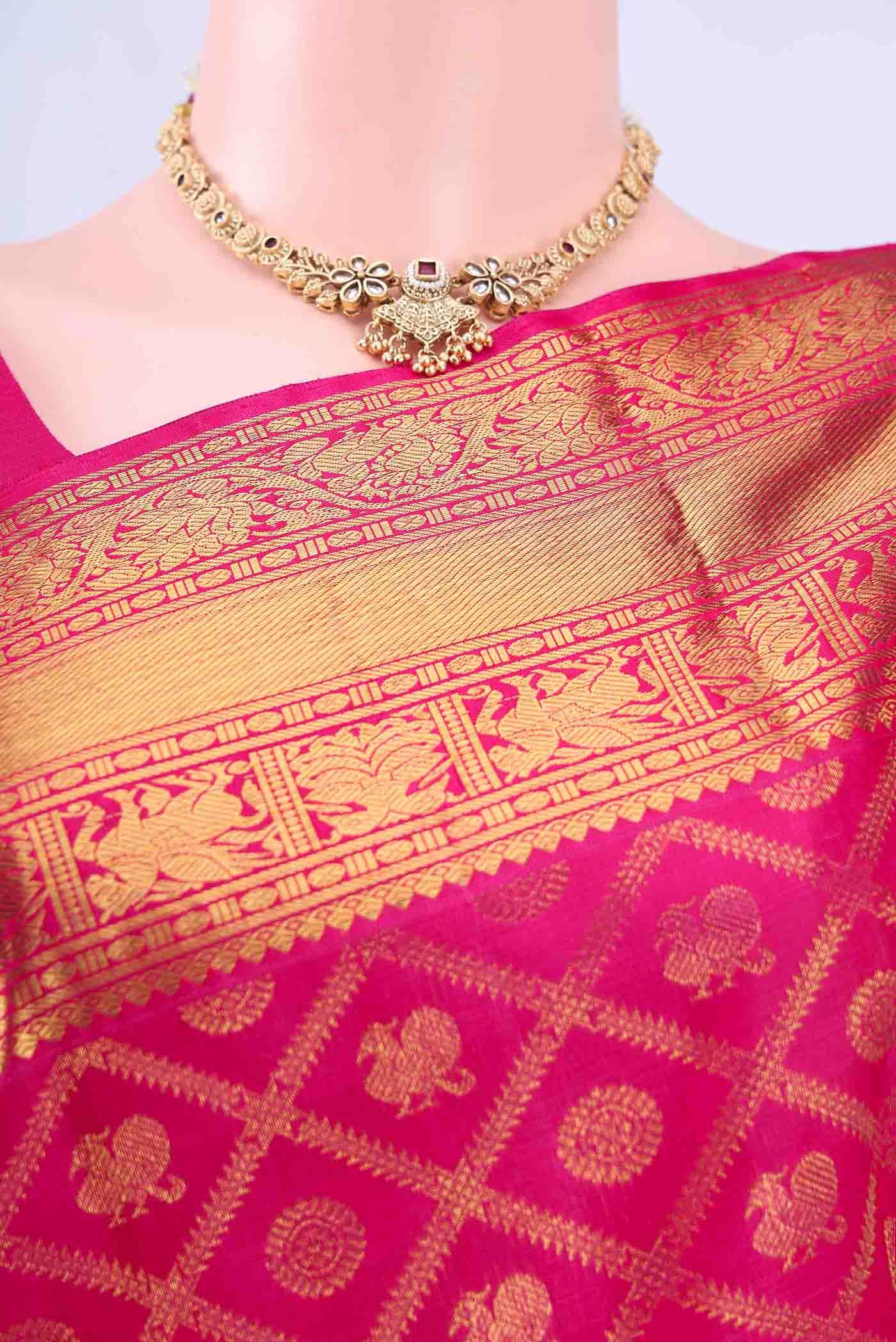 Pure Silk Pure Zari Pink Kanchipuram Saree