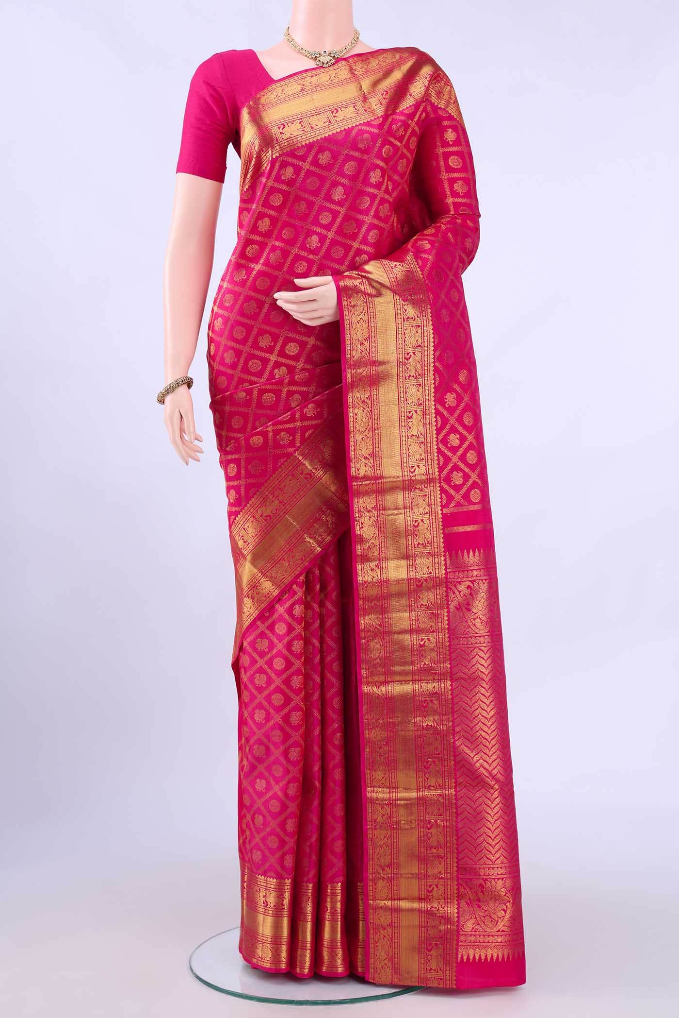 Pure Silk Pure Zari Pink Kanchipuram Saree