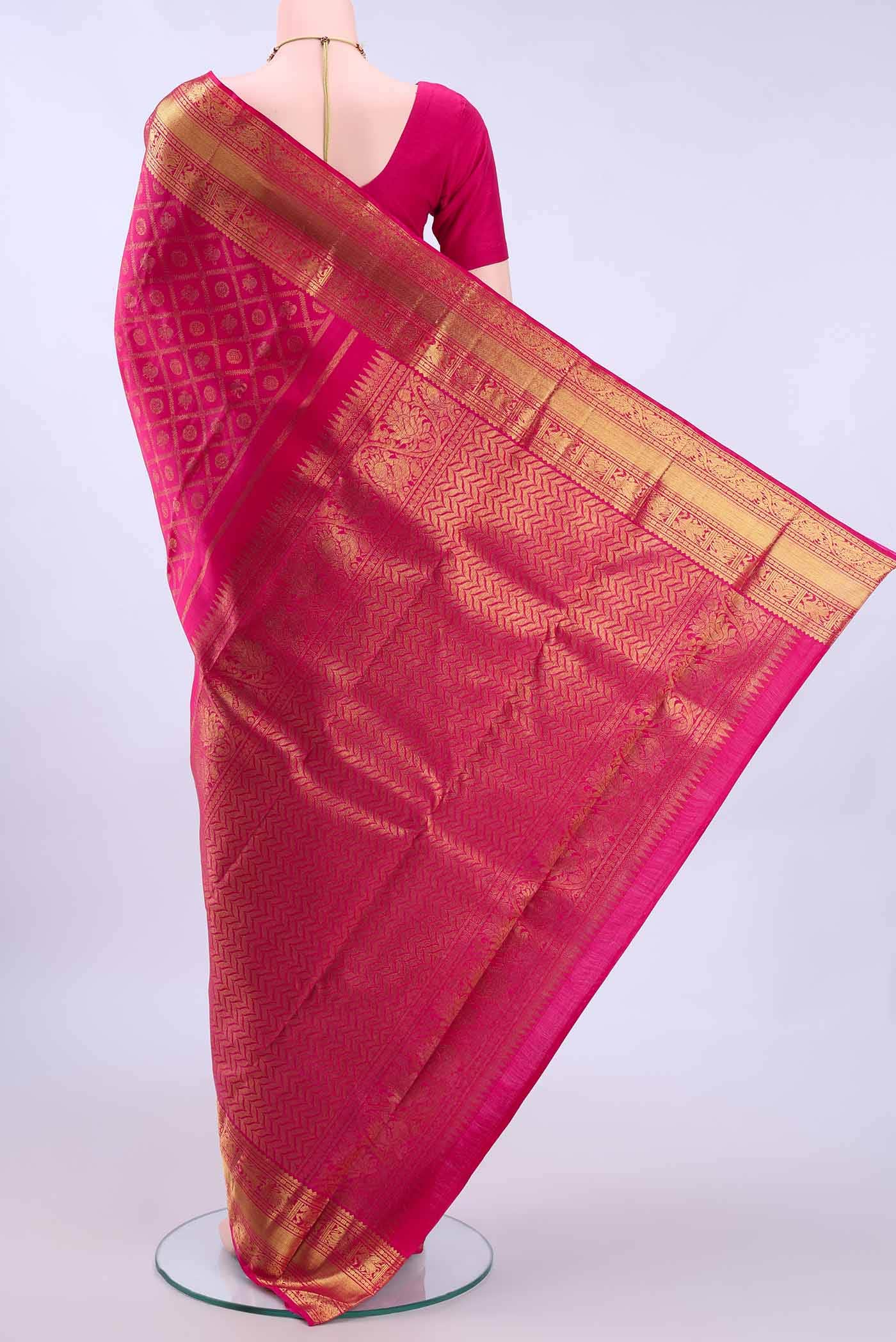 Pure Silk Pure Zari Pink Kanchipuram Saree