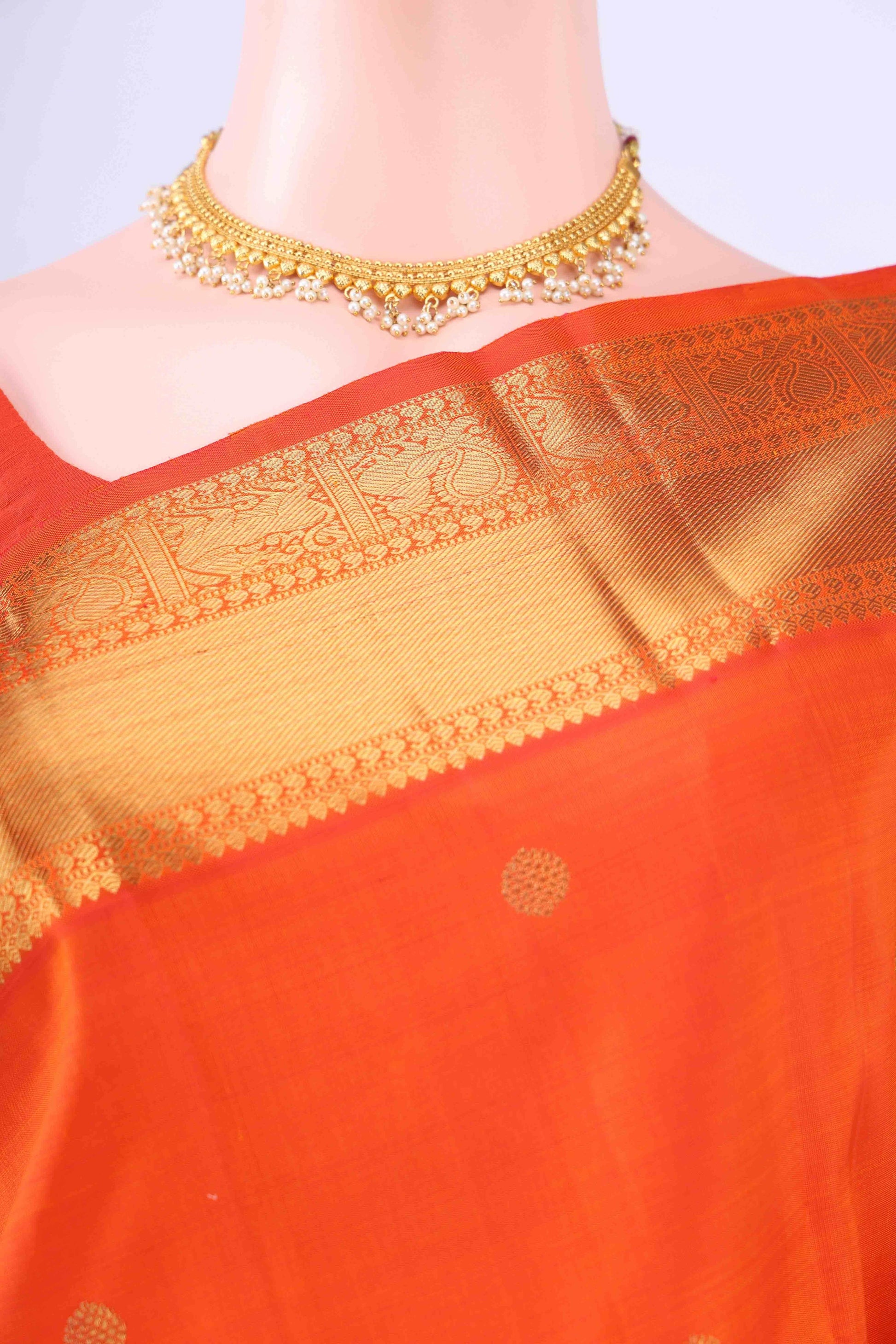 Pure Silk Pure Zari Orange Kanchipuram Saree