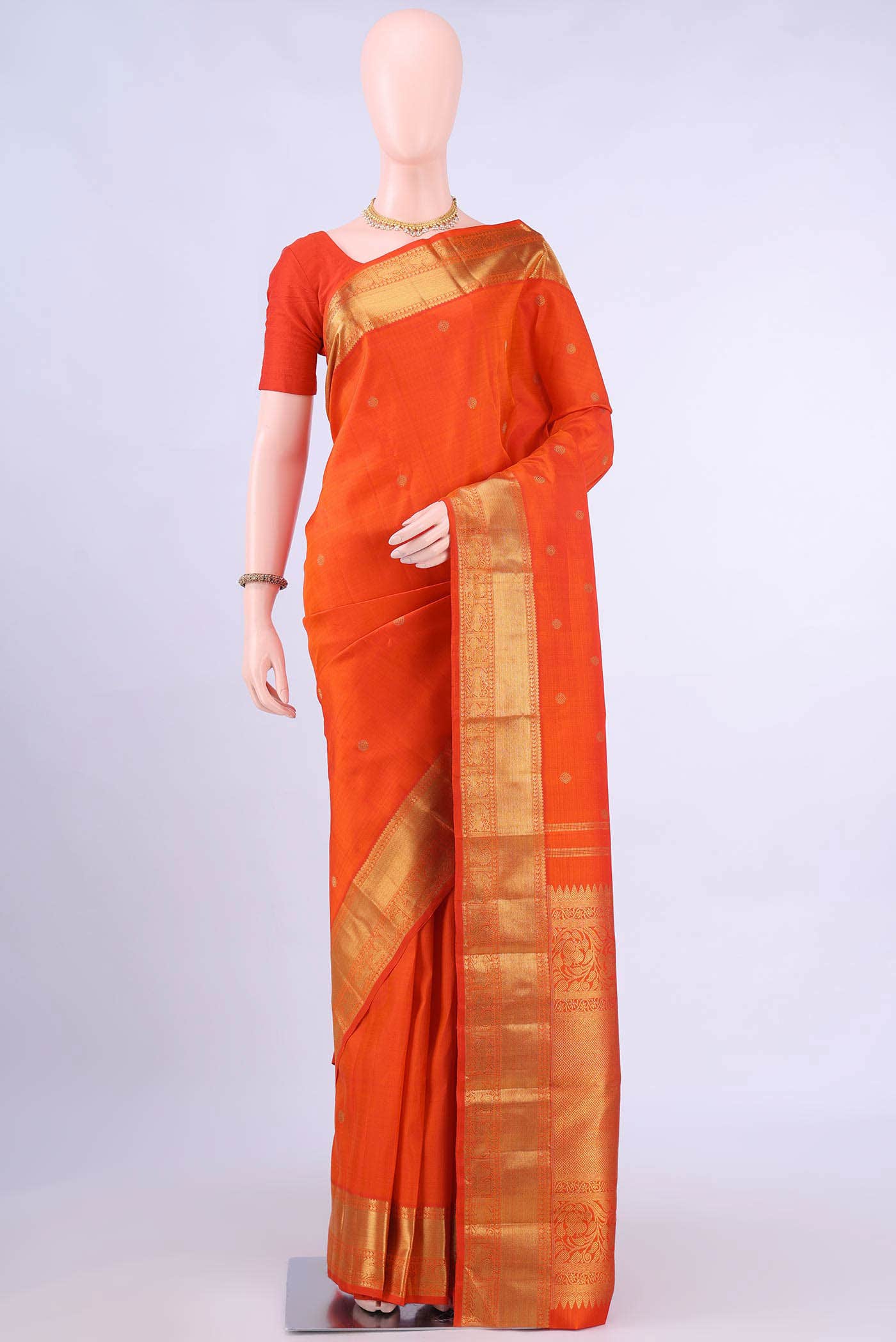 Pure Silk Pure Zari Orange Kanchipuram Saree