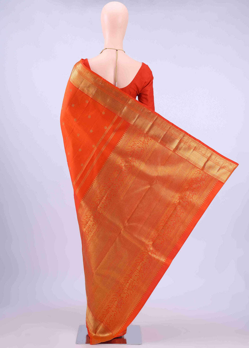 Pure Silk Pure Zari Orange Kanchipuram Saree