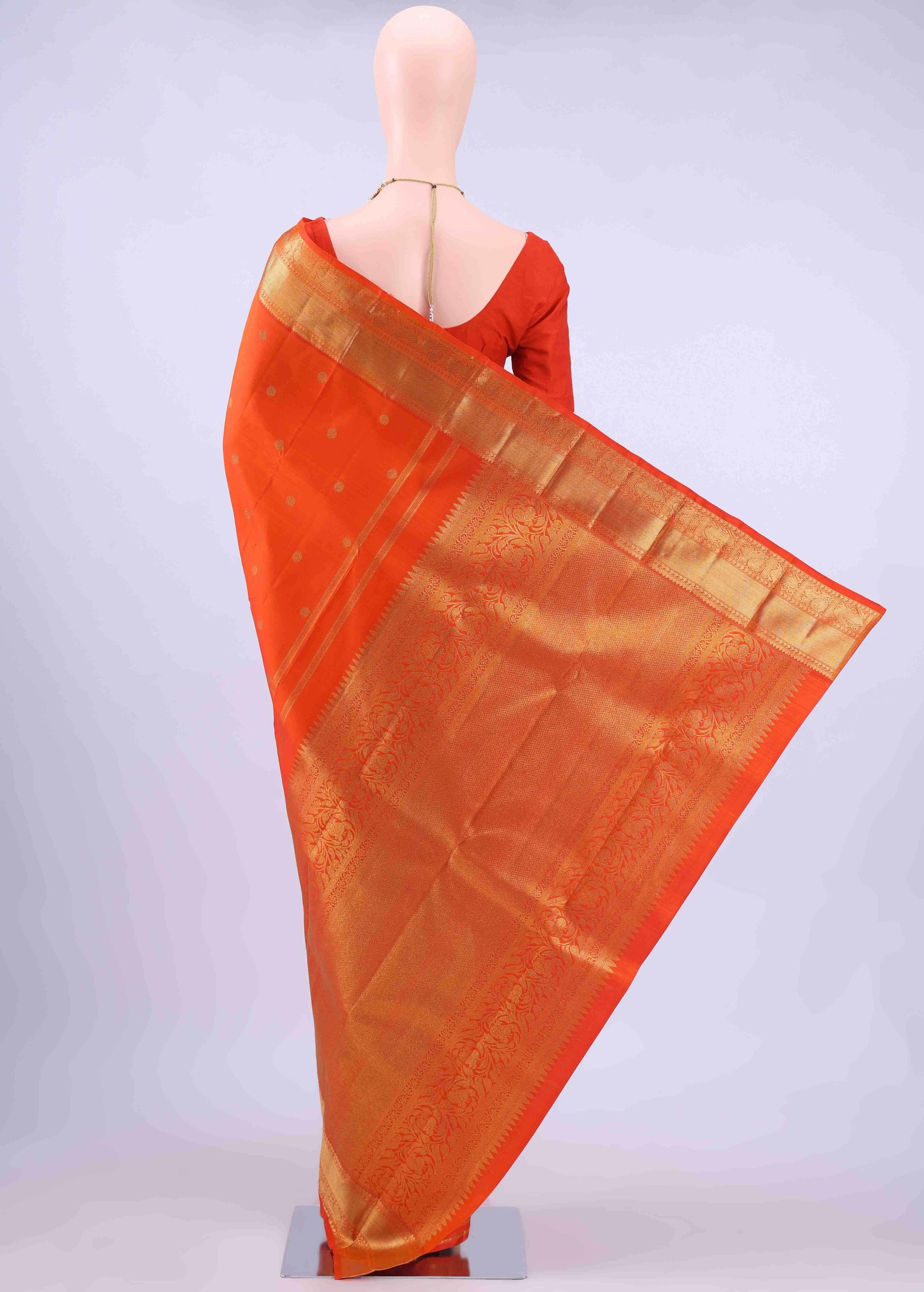 Pure Silk Pure Zari Orange Kanchipuram Saree