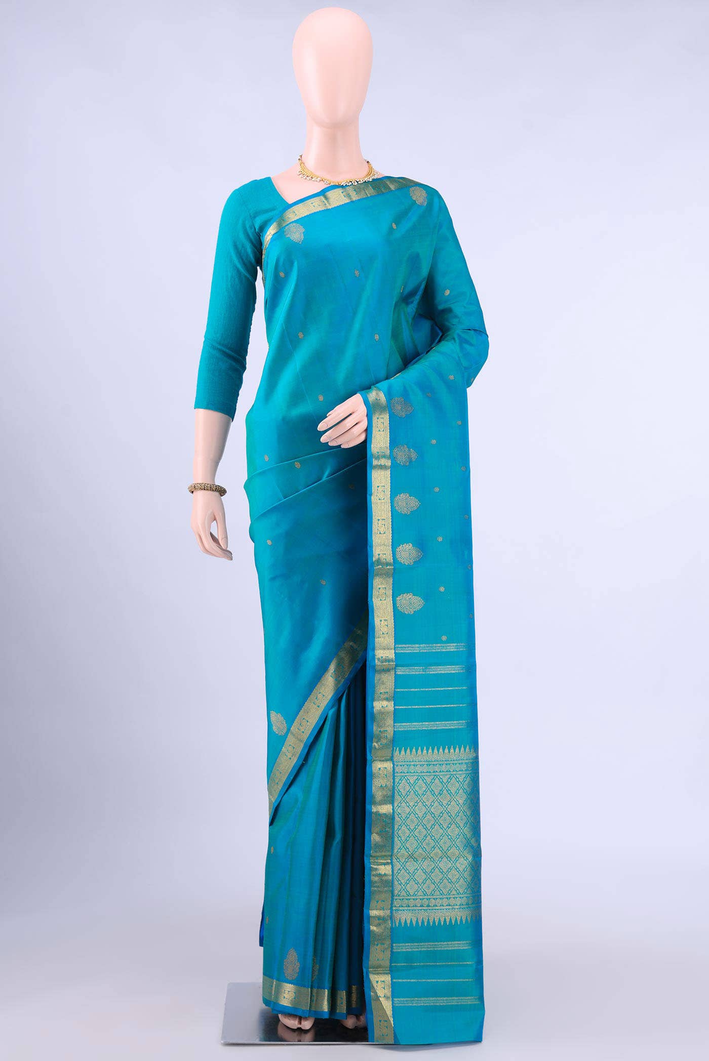 Pure Silk Pure Zari no Dual Tone Kanchipuram Saree