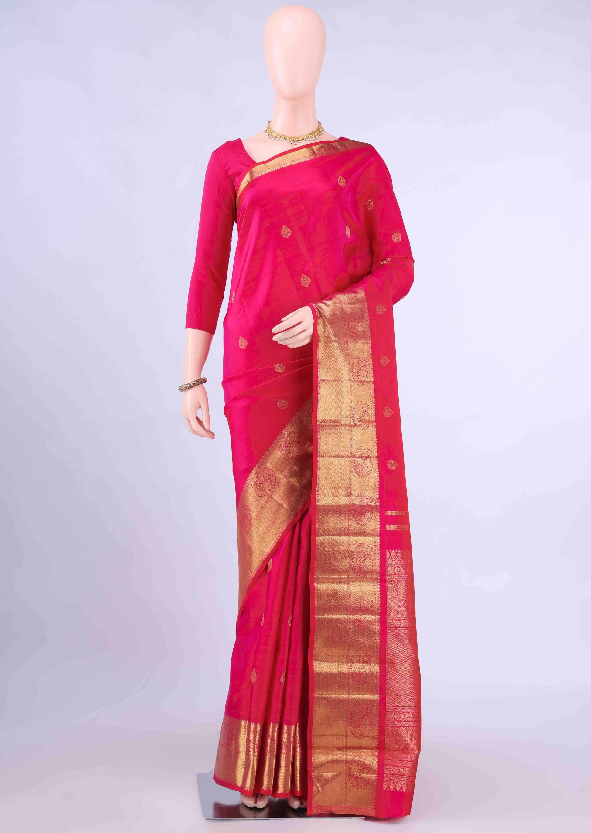 Pure Silk Pure Zari Rani Pink Kanchipuram Saree