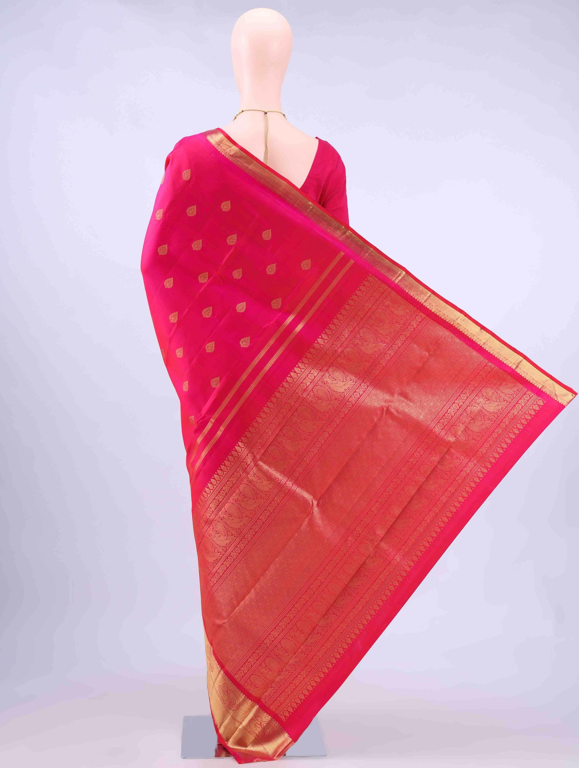 Pure Silk Pure Zari Rani Pink Kanchipuram Saree