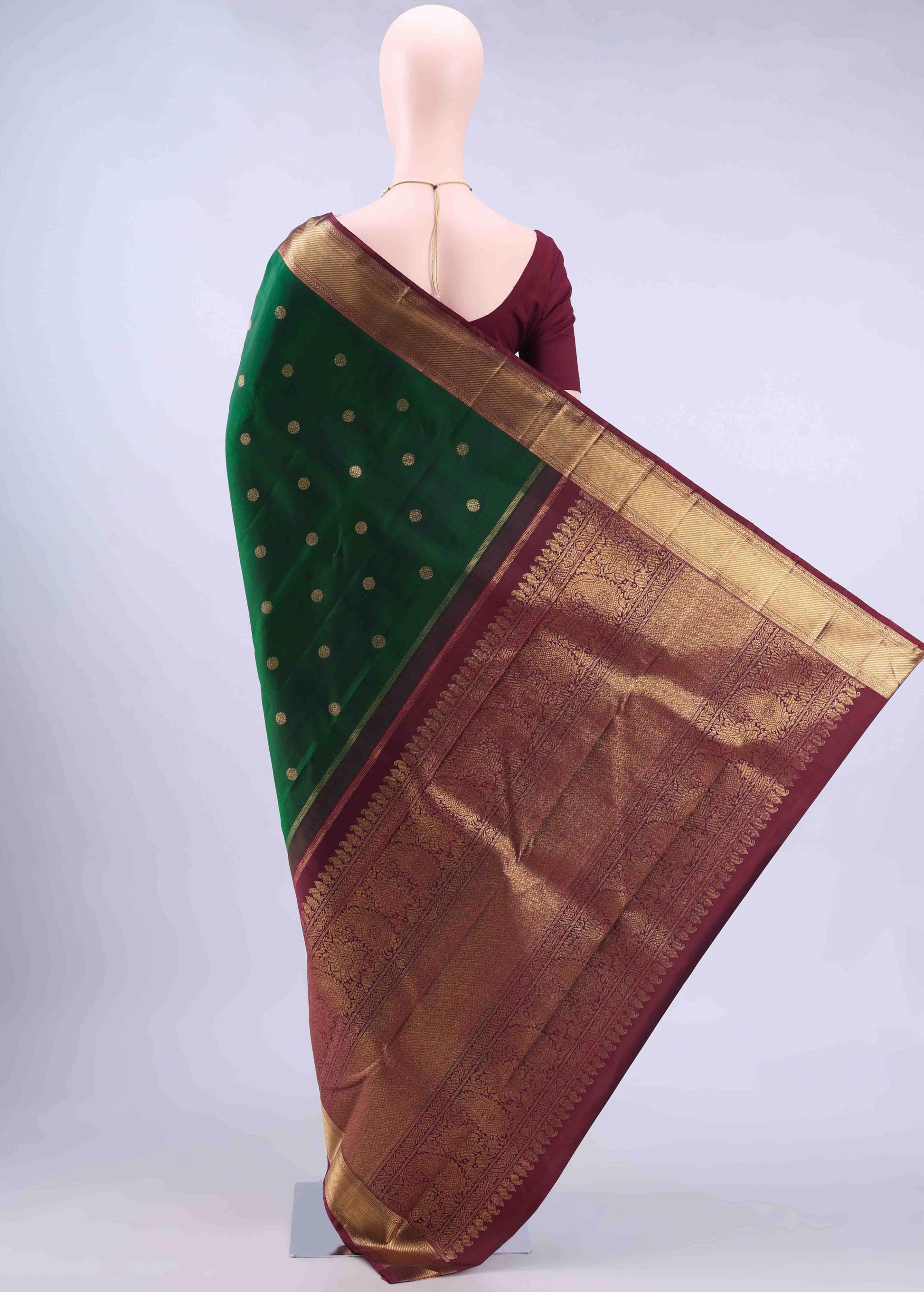 Pure Silk Pure Zari Bottle Green Kanchipuram Saree