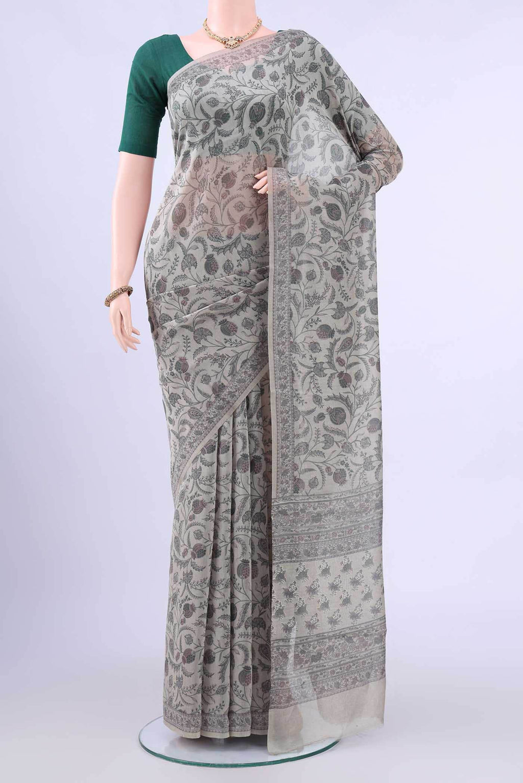 Davys Grey Chanderi Silk Cotton Saree