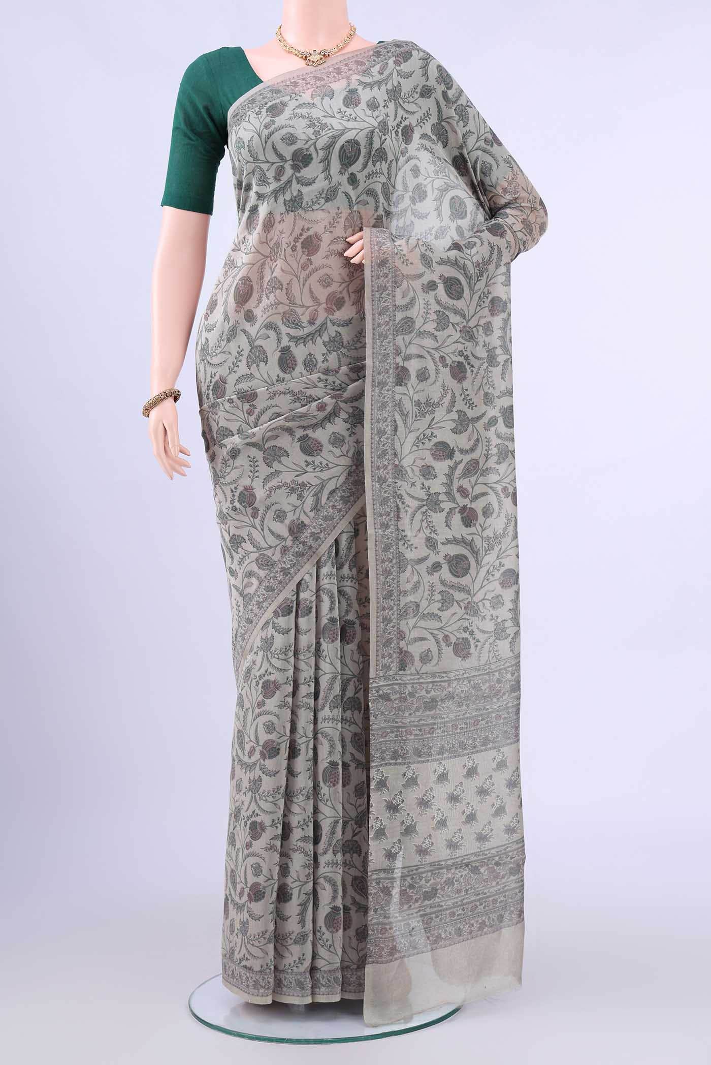 Davys Grey Chanderi Silk Cotton Saree