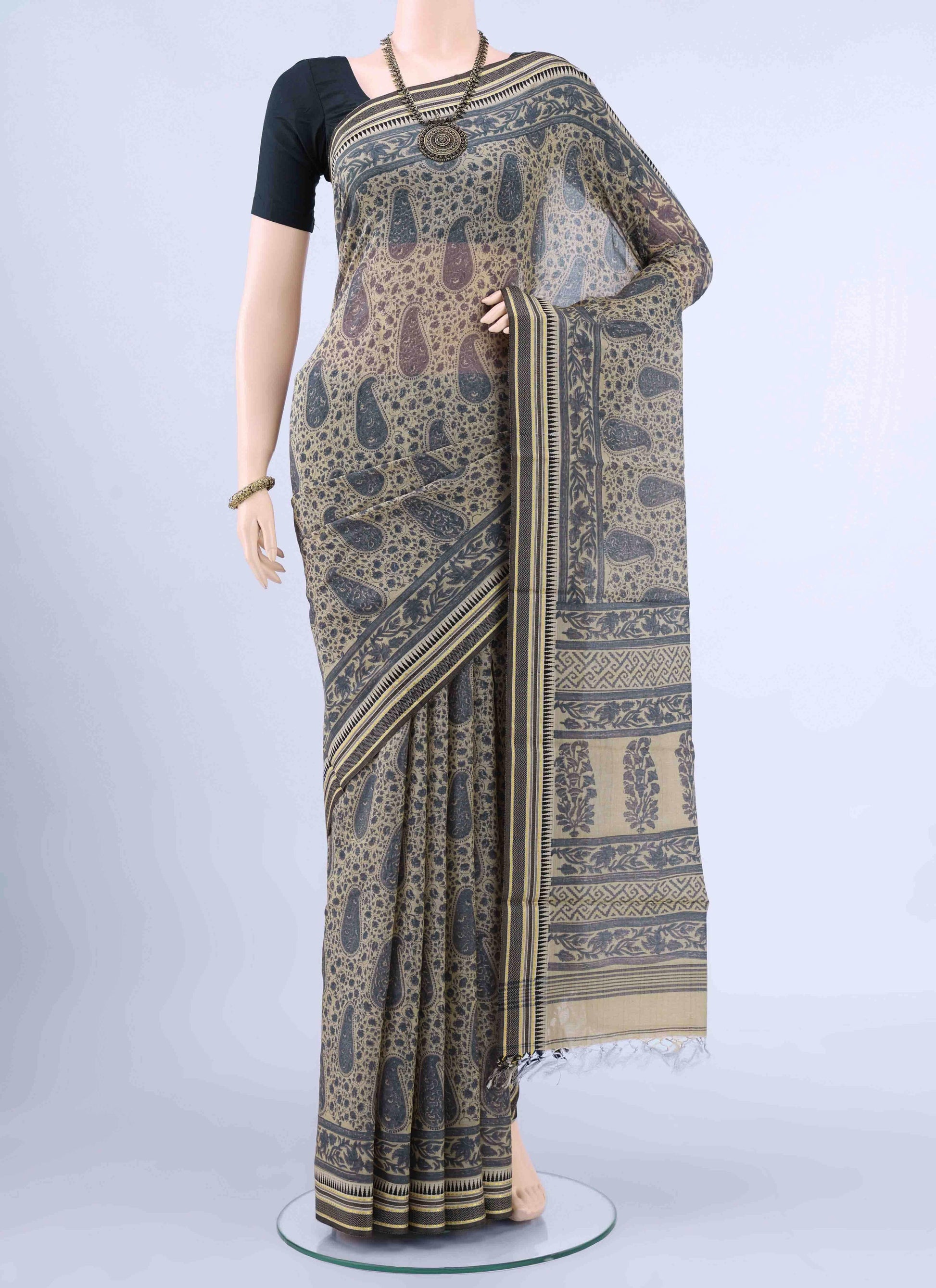 Beige Tussar Saree