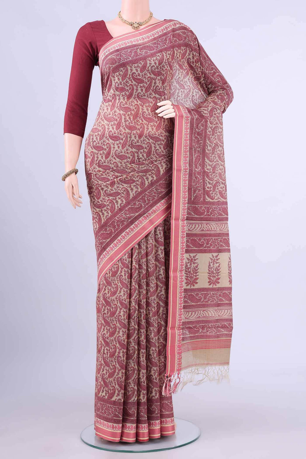 Beige Tussar Saree