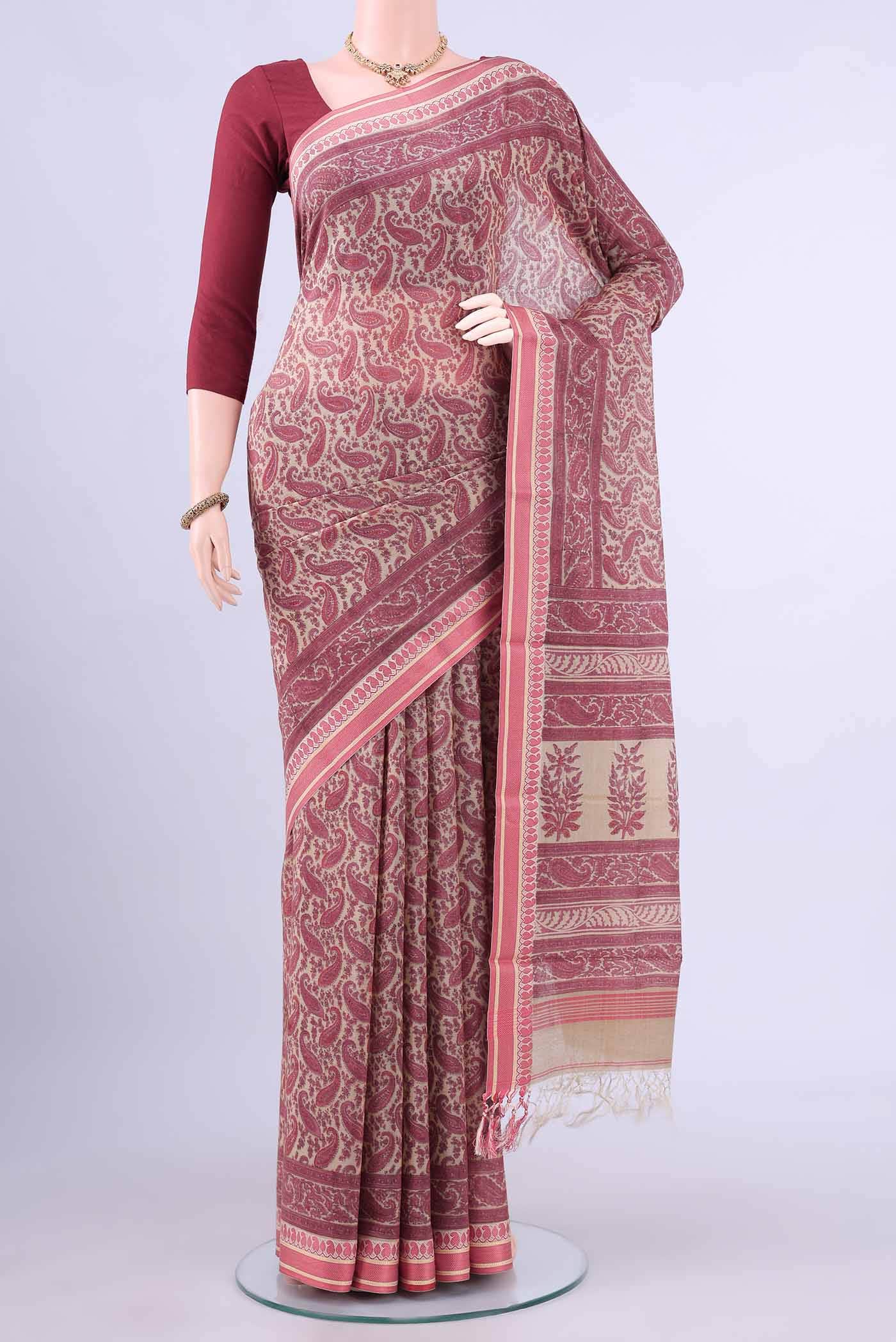 Beige Tussar Saree
