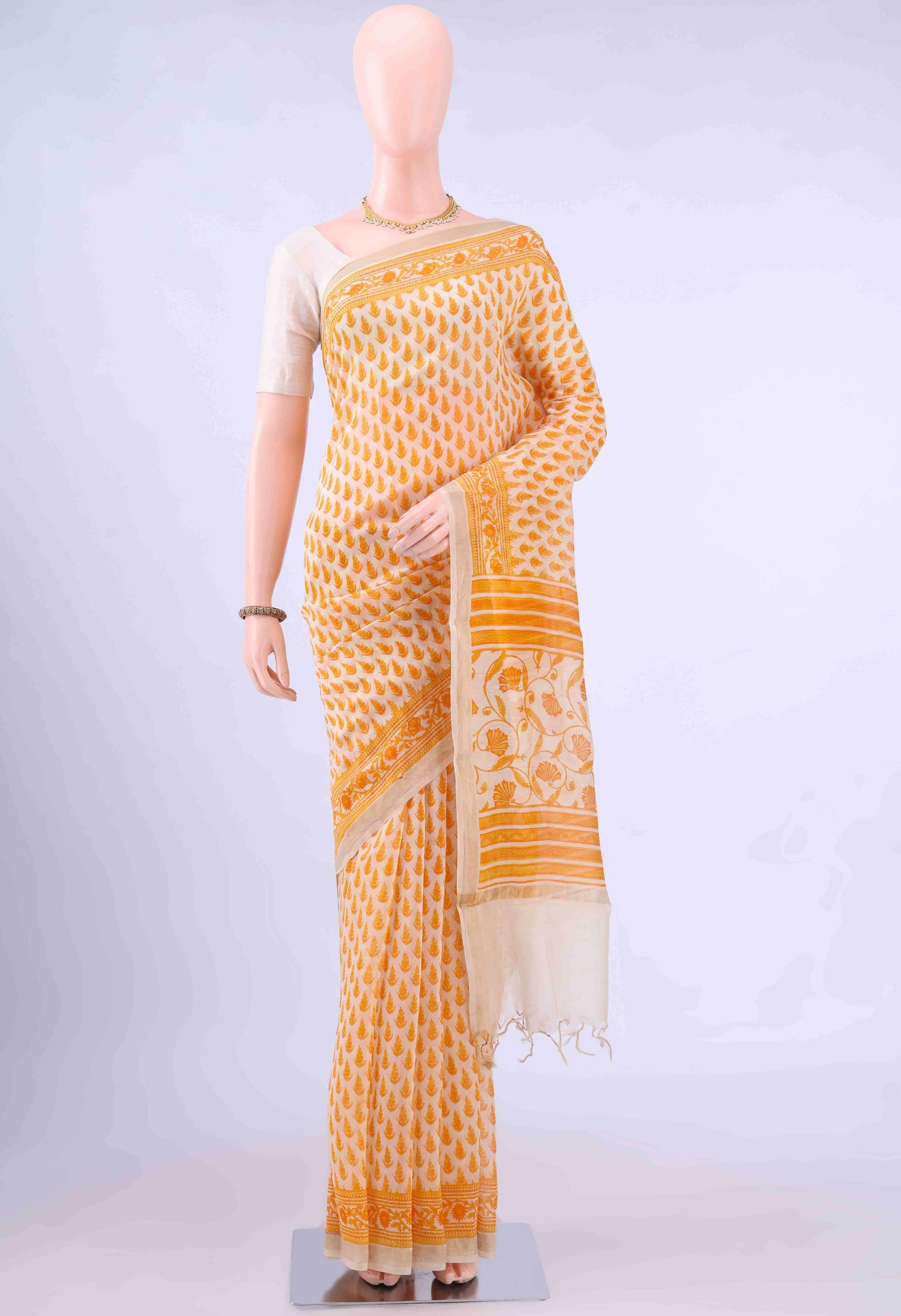 Off White Chanderi Silk Cotton Saree