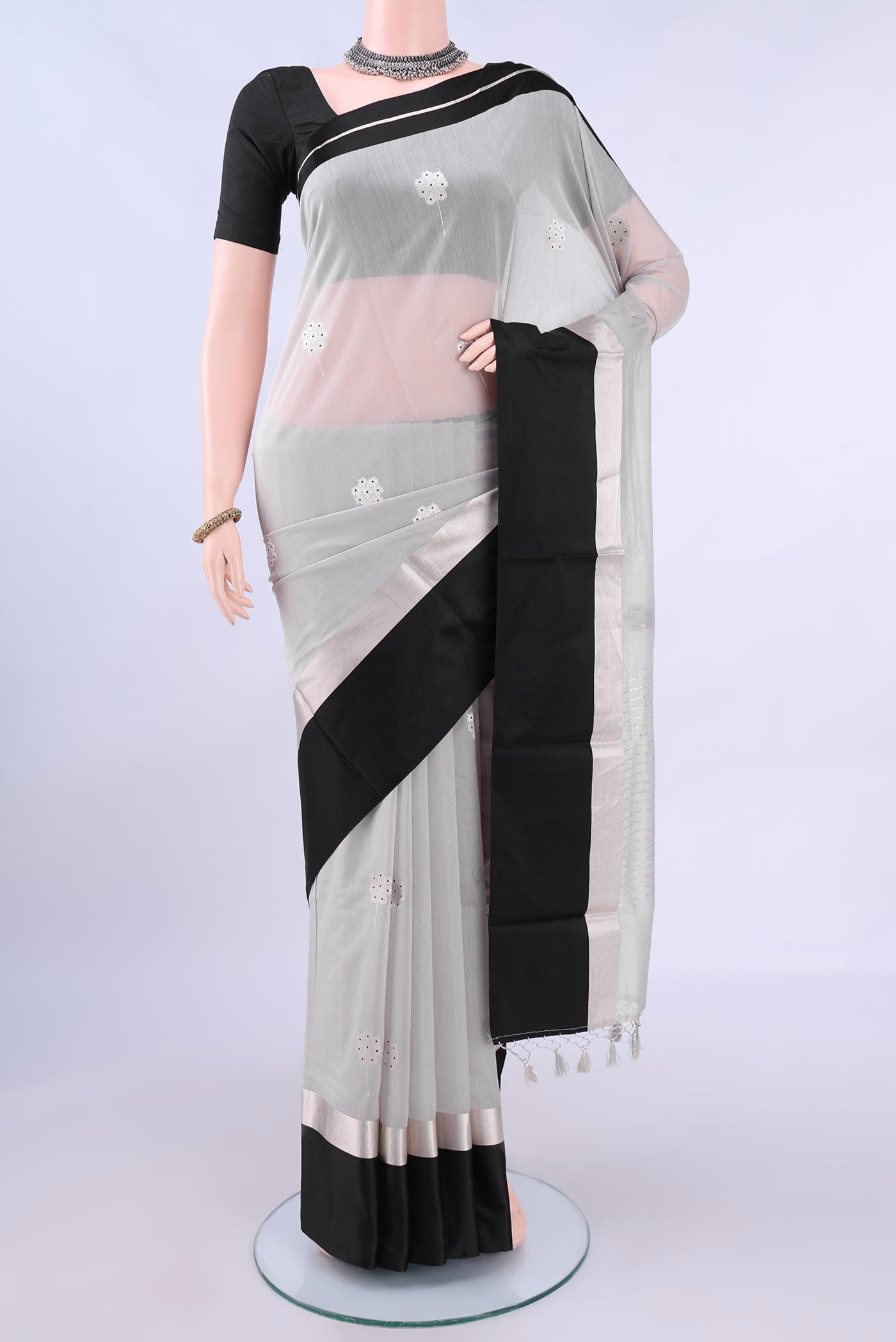 Grey Chanderi Silk Saree