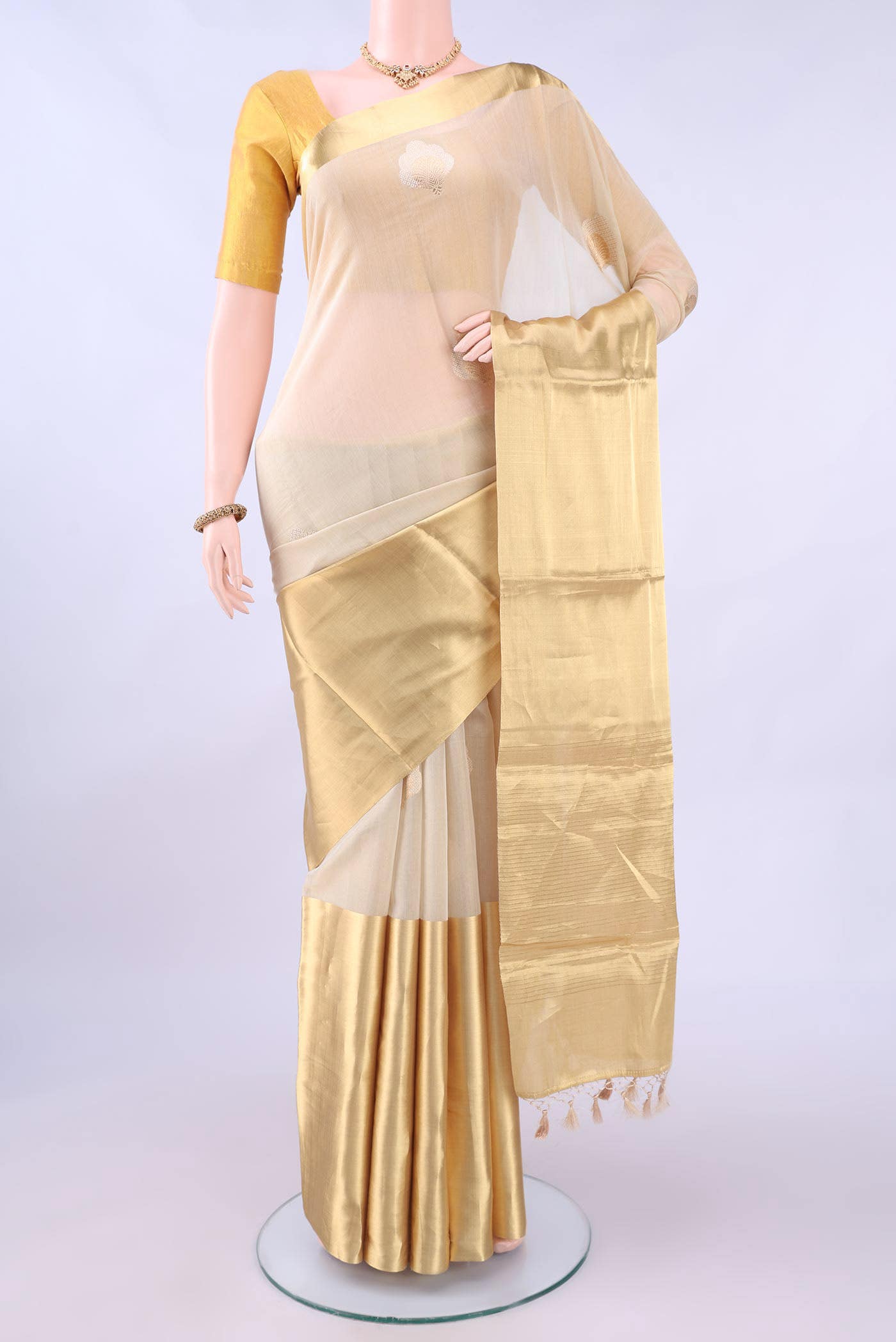 Off White Chanderi Silk Saree