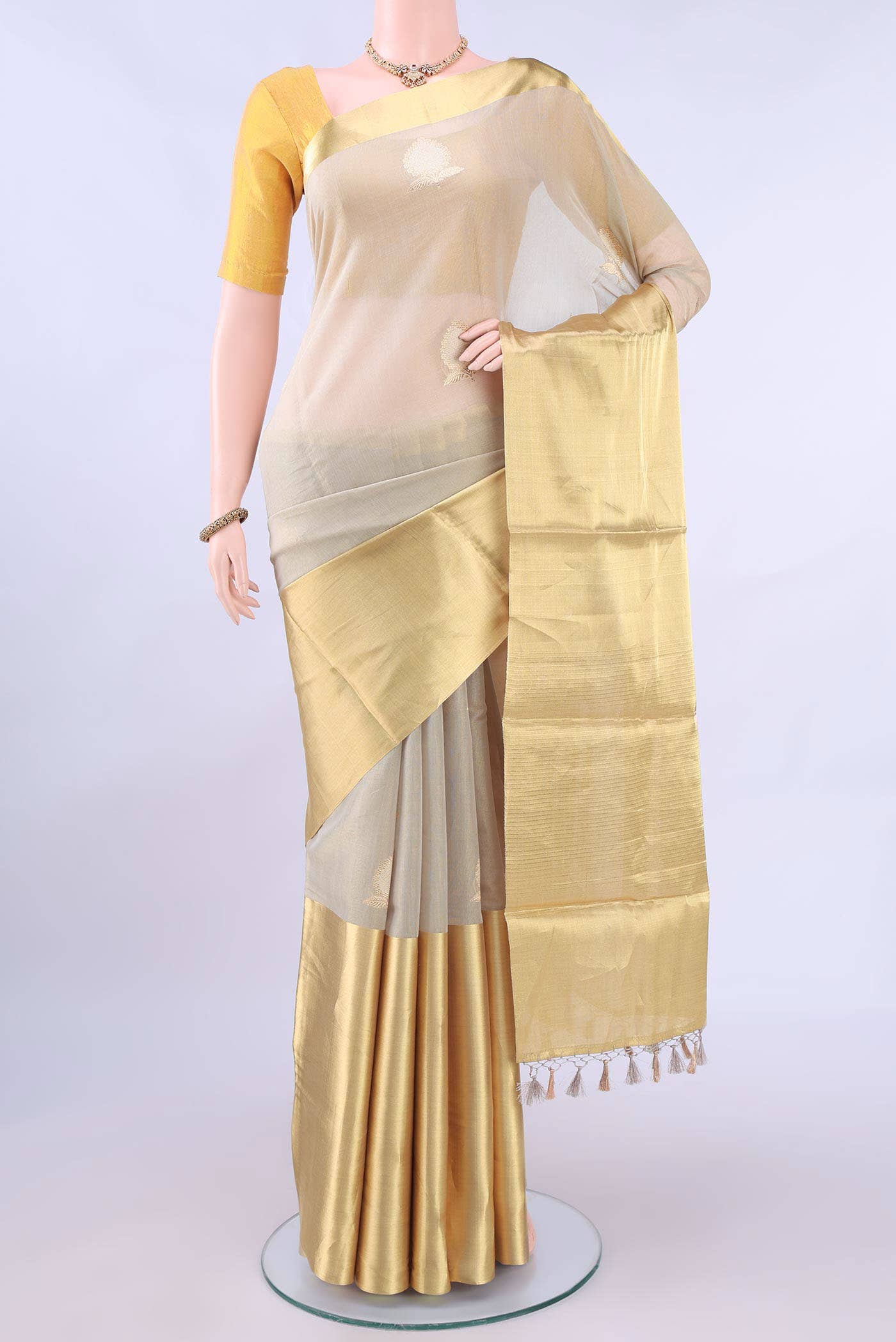 Grey Chanderi Silk Saree