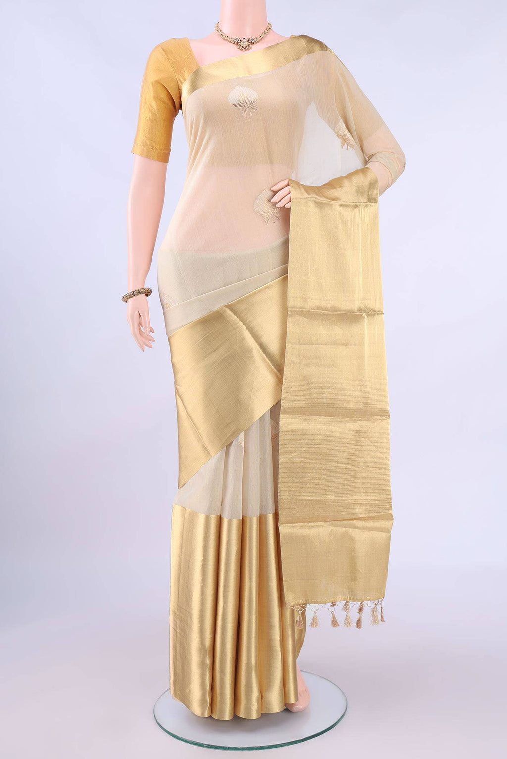Off White Chanderi Silk Saree