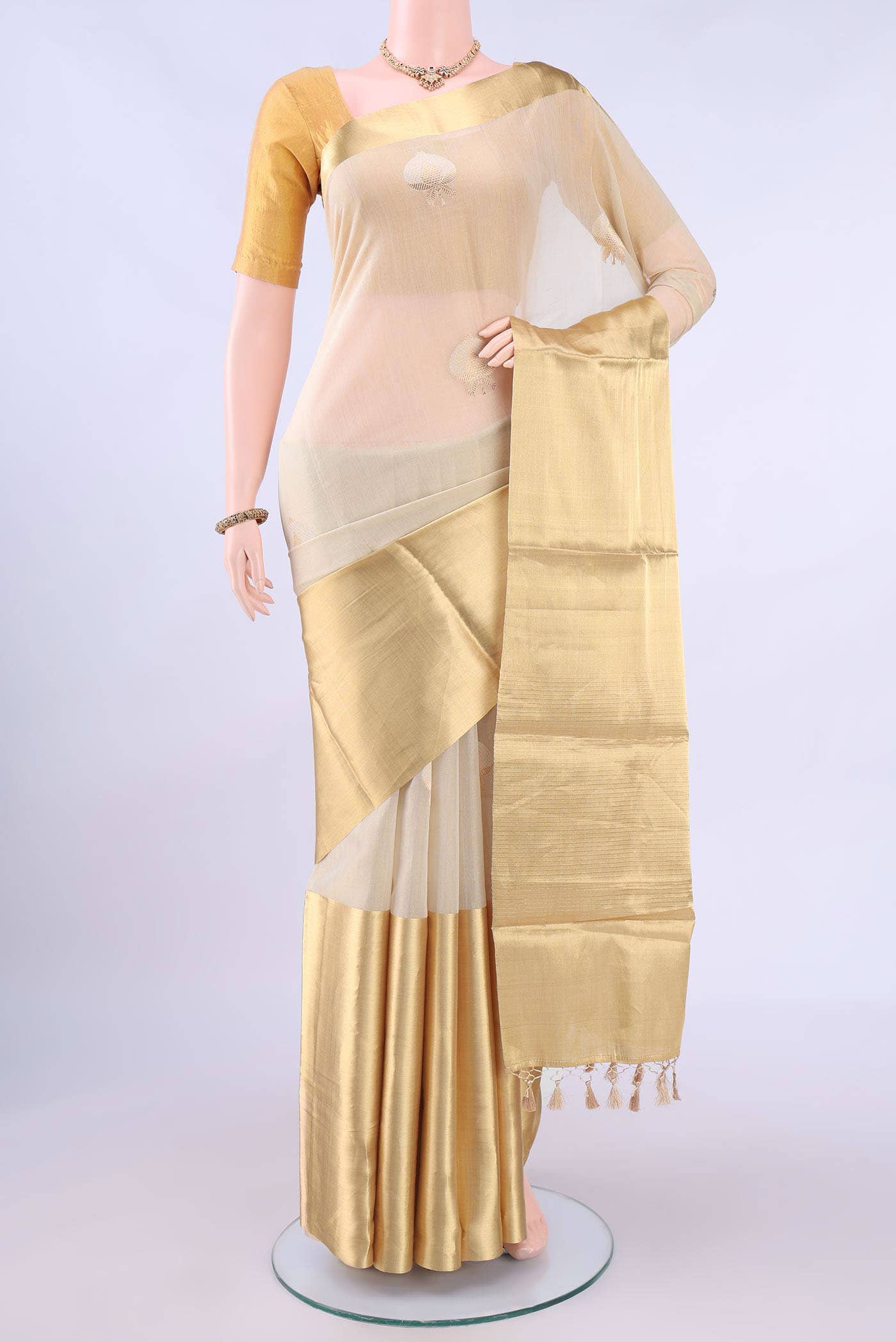 Off White Chanderi Silk Saree