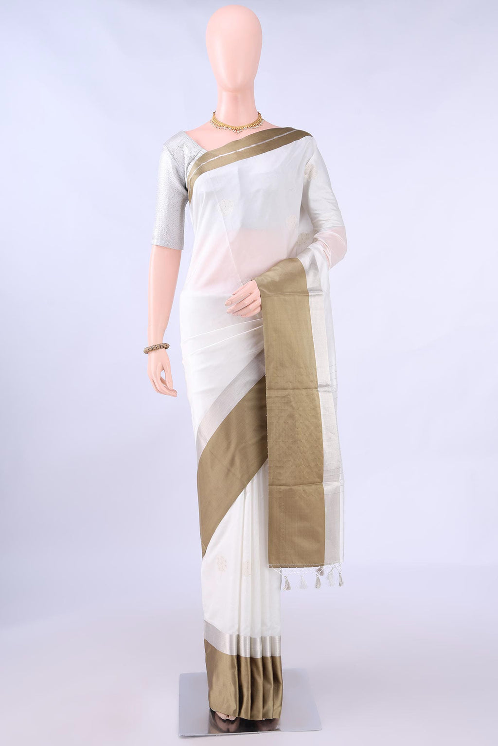 White Chanderi Silk Saree