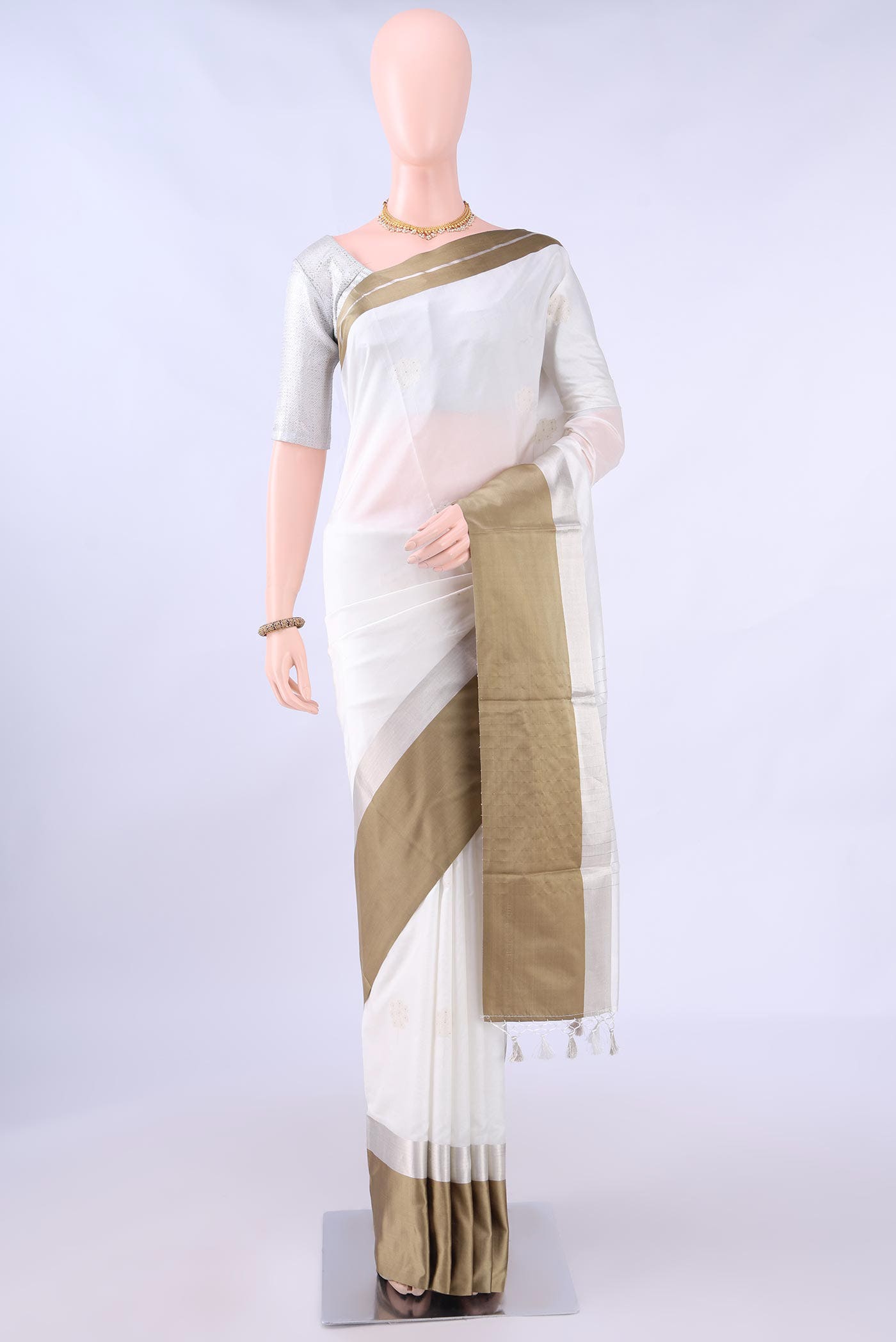 White Chanderi Silk Saree