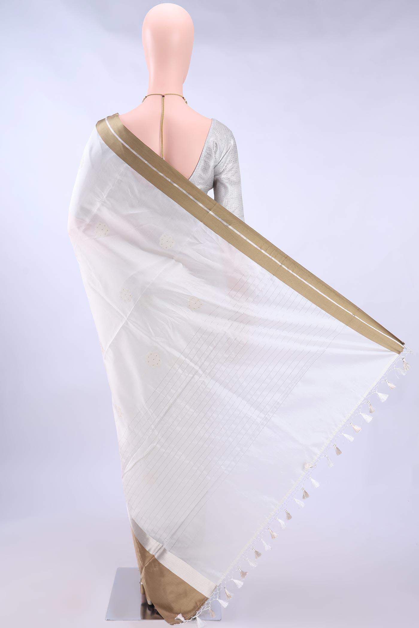 White Chanderi Silk Saree
