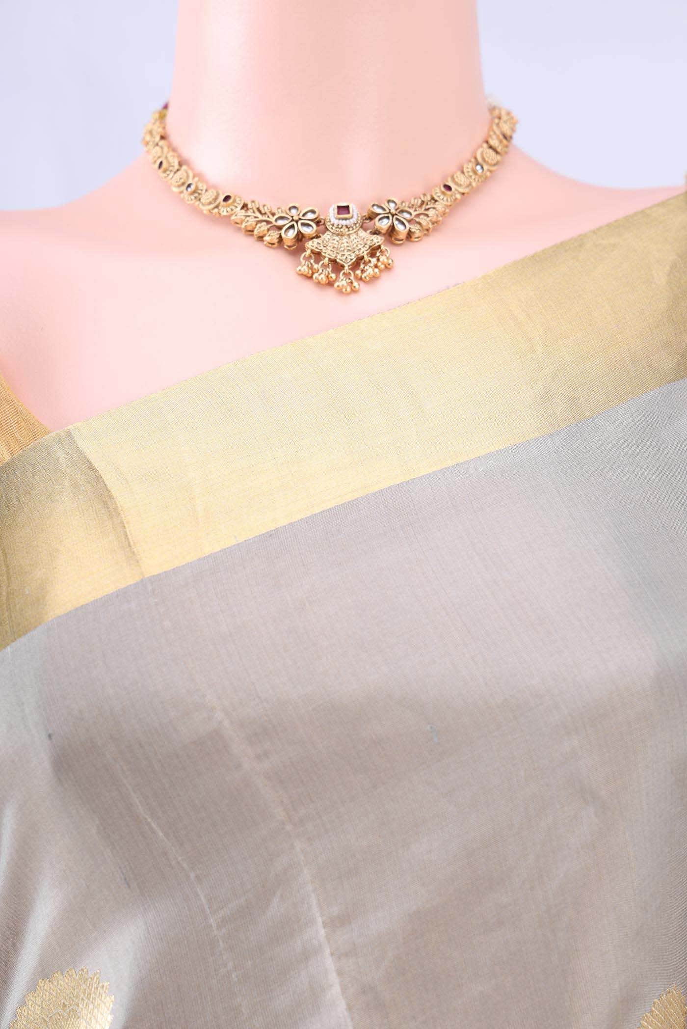 Grey Chanderi Silk Saree