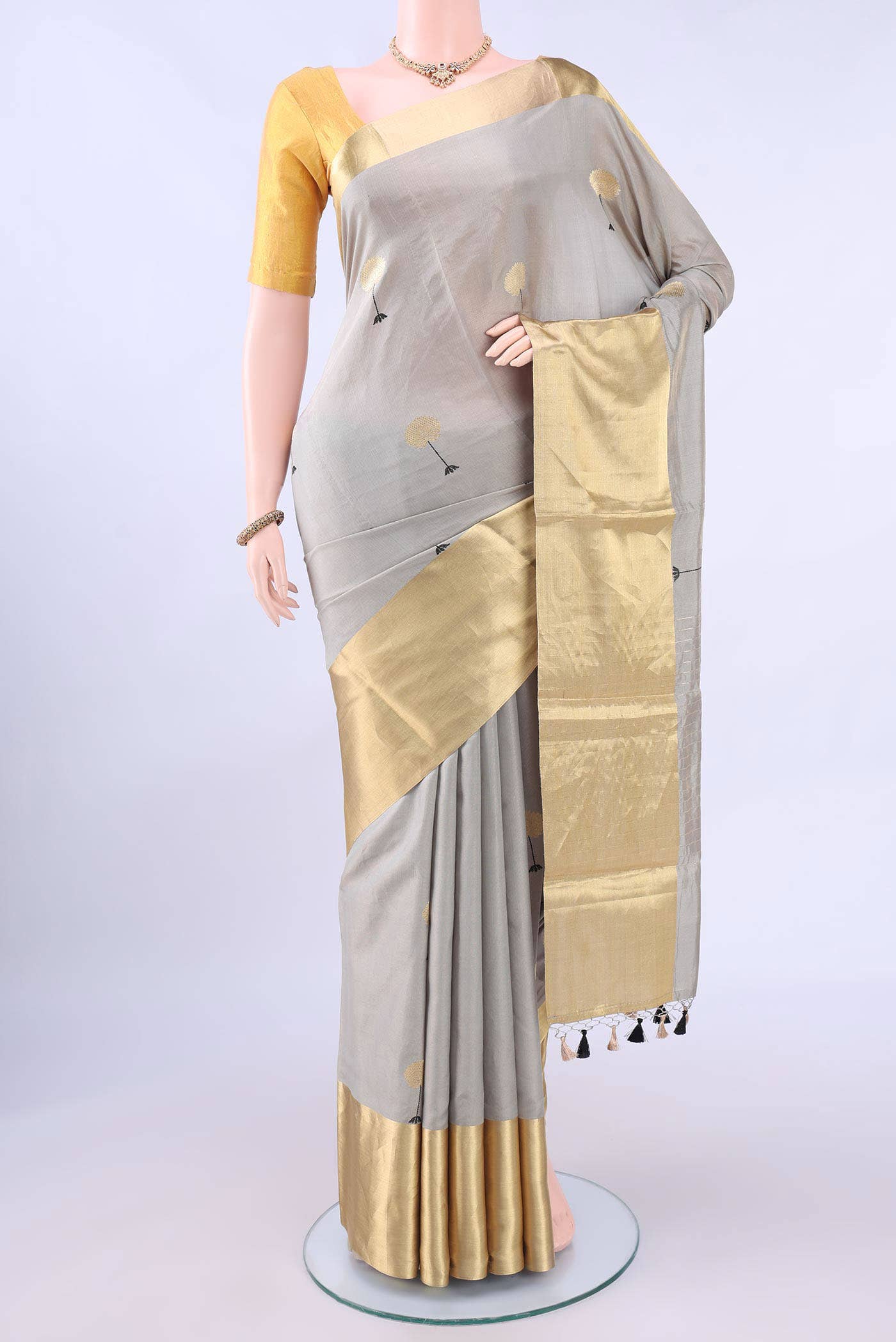 Grey Chanderi Silk Saree