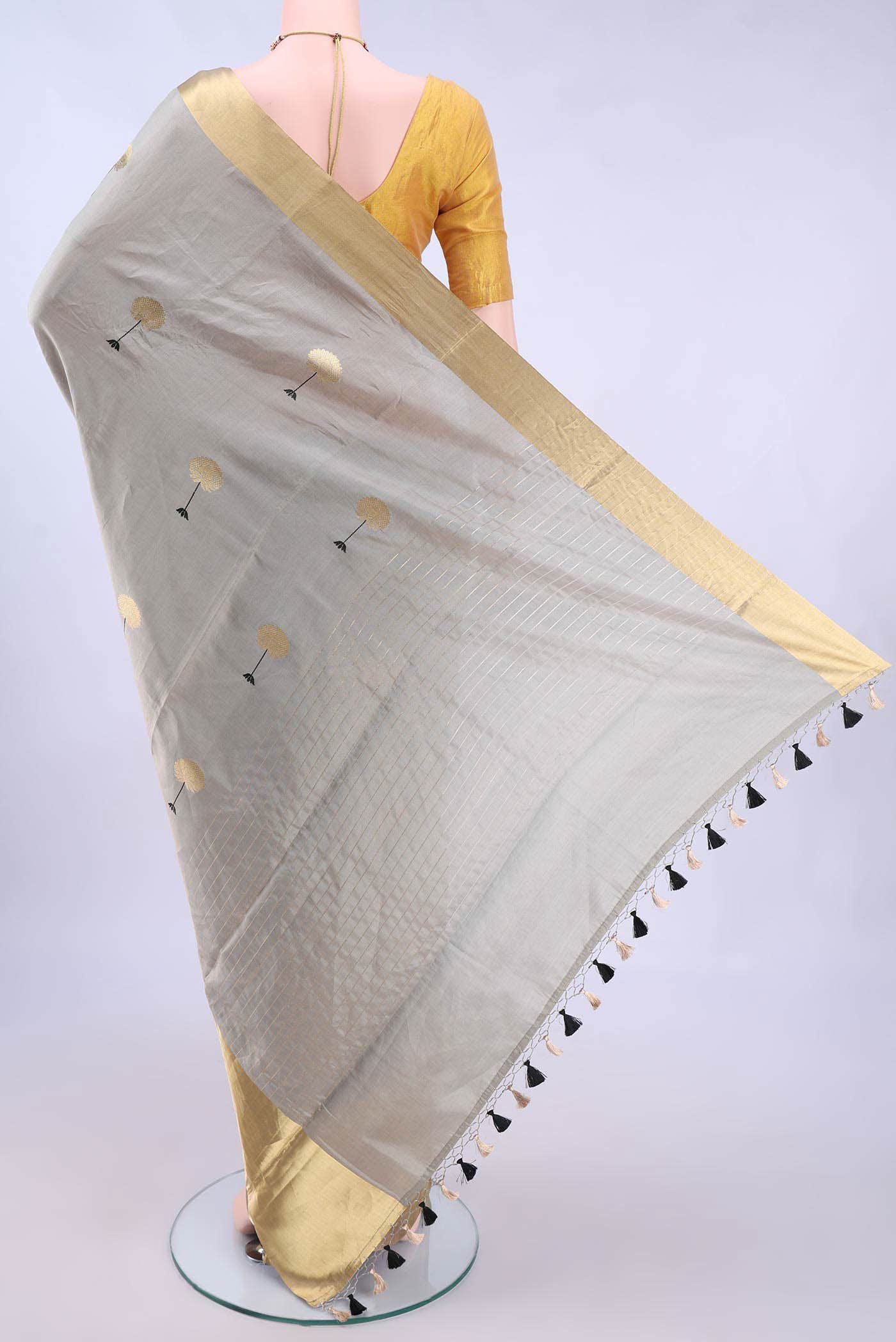 Grey Chanderi Silk Saree