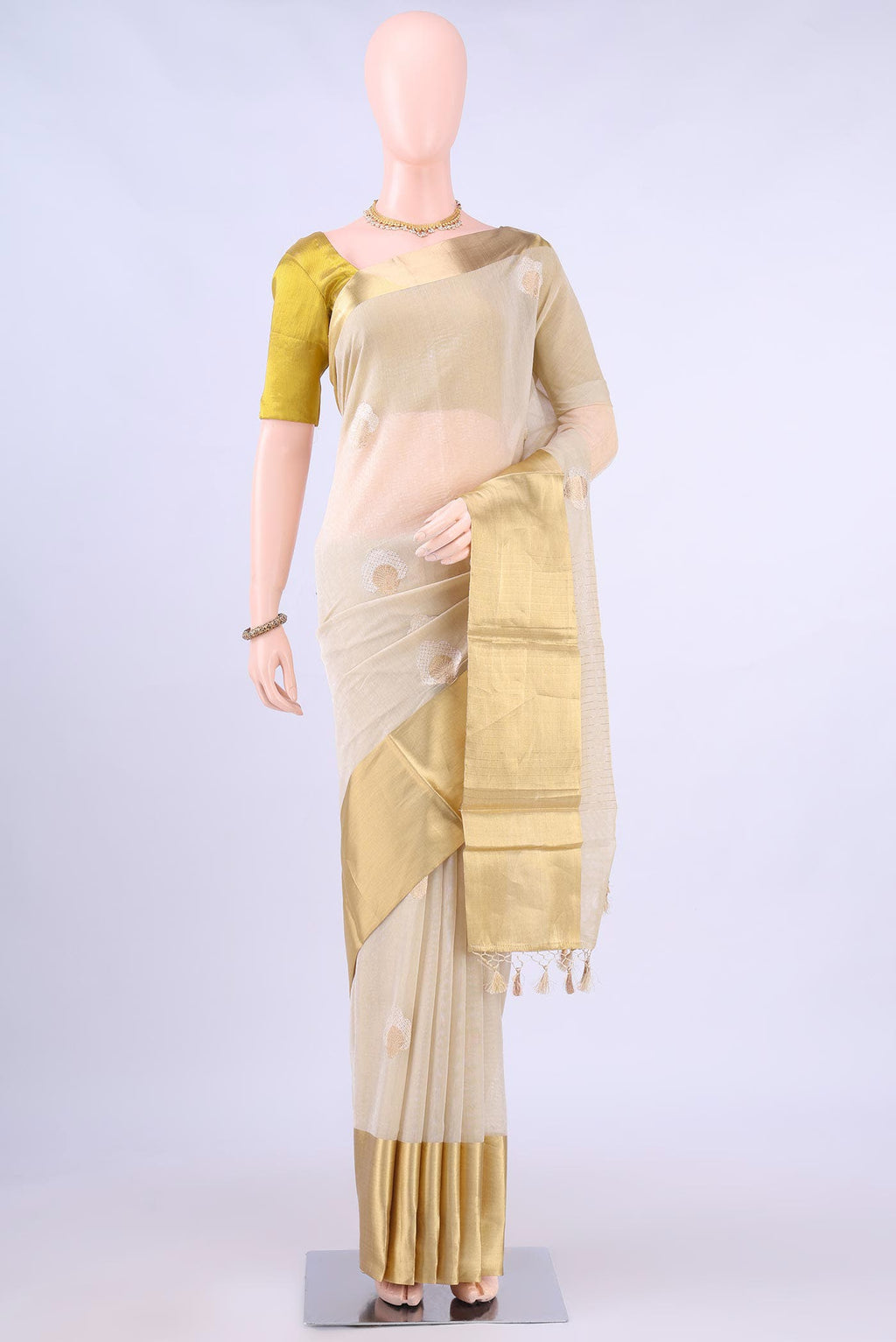 Off White Chanderi Silk Saree