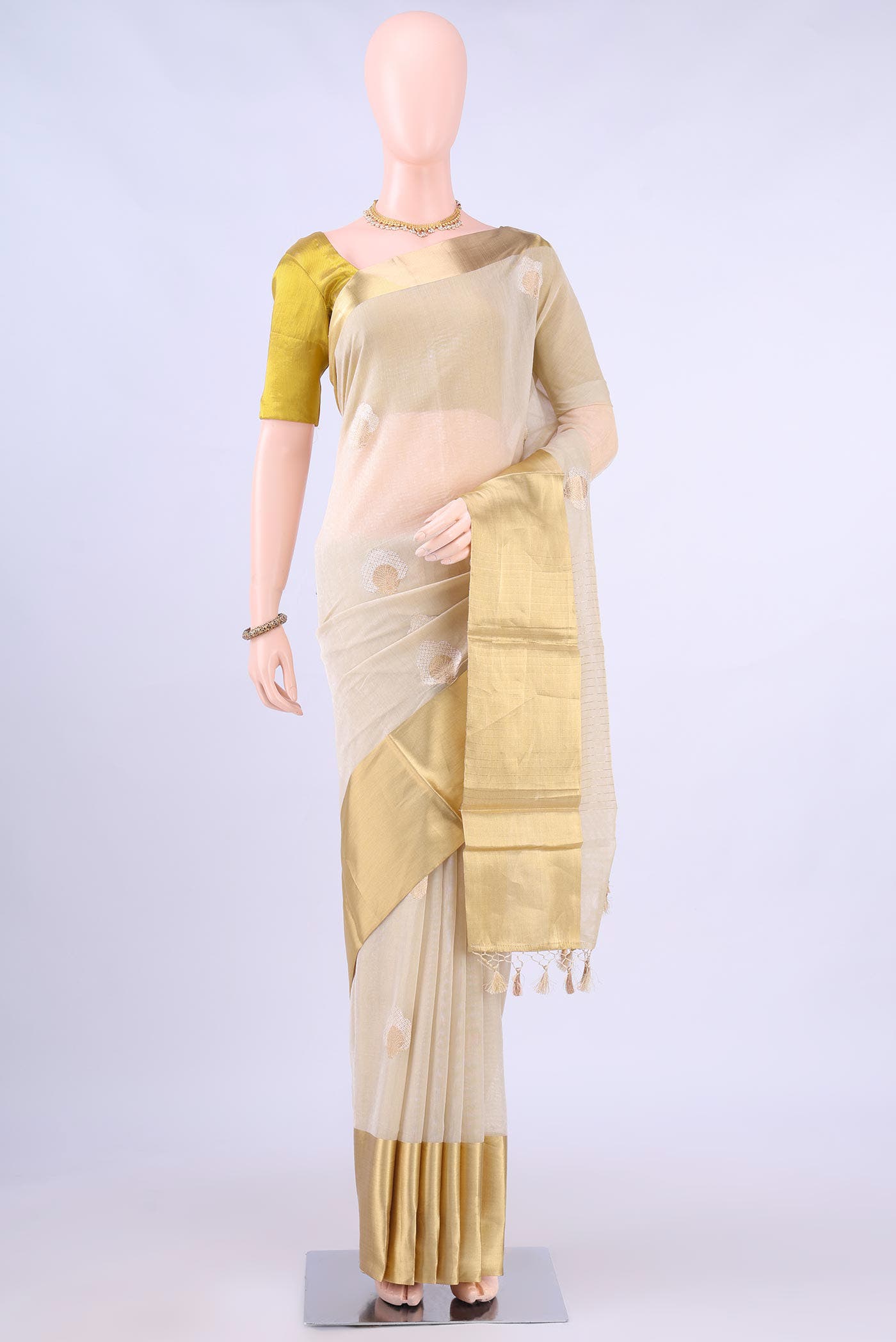Off White Chanderi Silk Saree