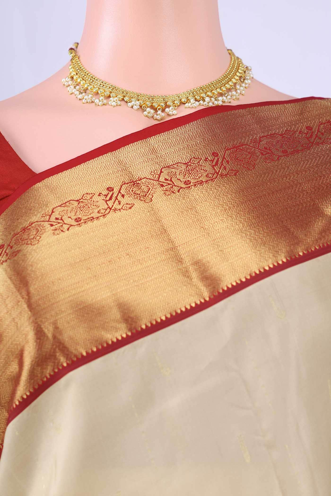Beige Kanchipuram Silk Saree