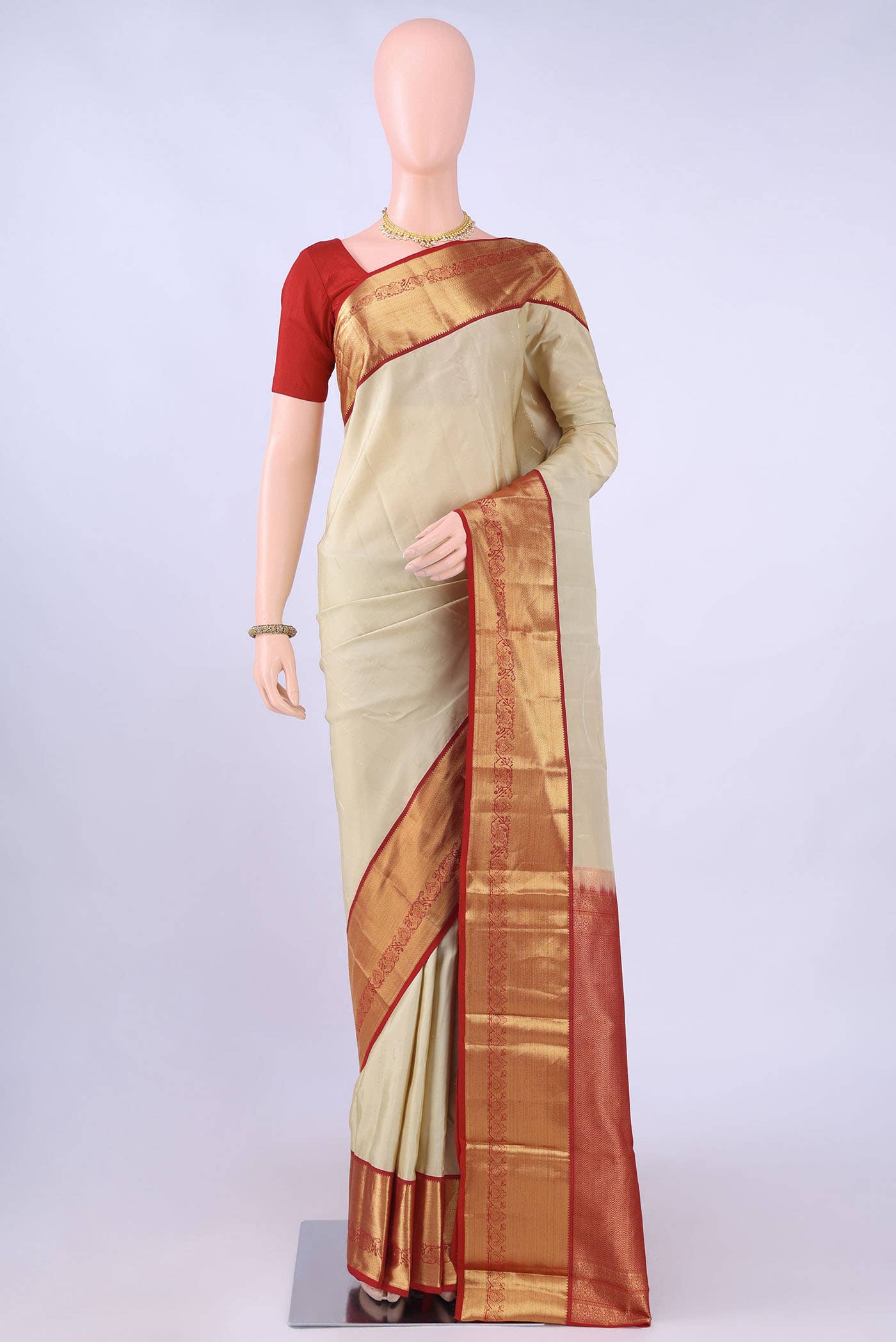 Beige Kanchipuram Silk Saree