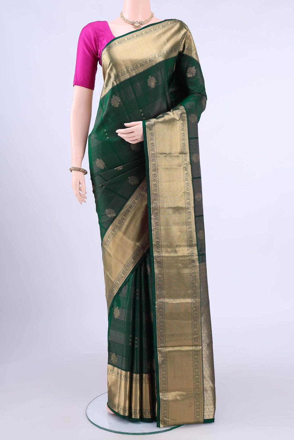 Bottle Green Kanchipuram Silk Saree