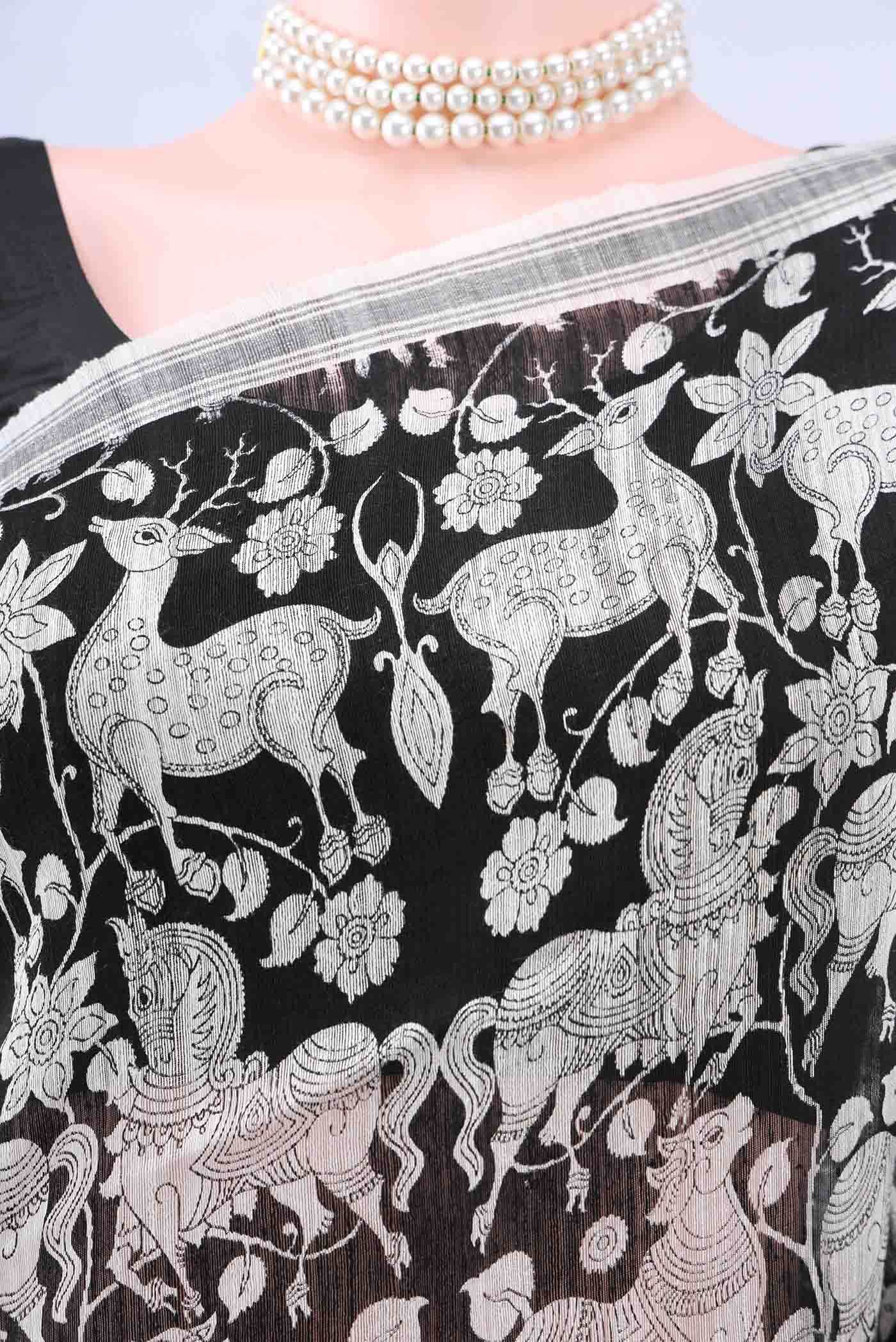 Black Tussar Silk Saree